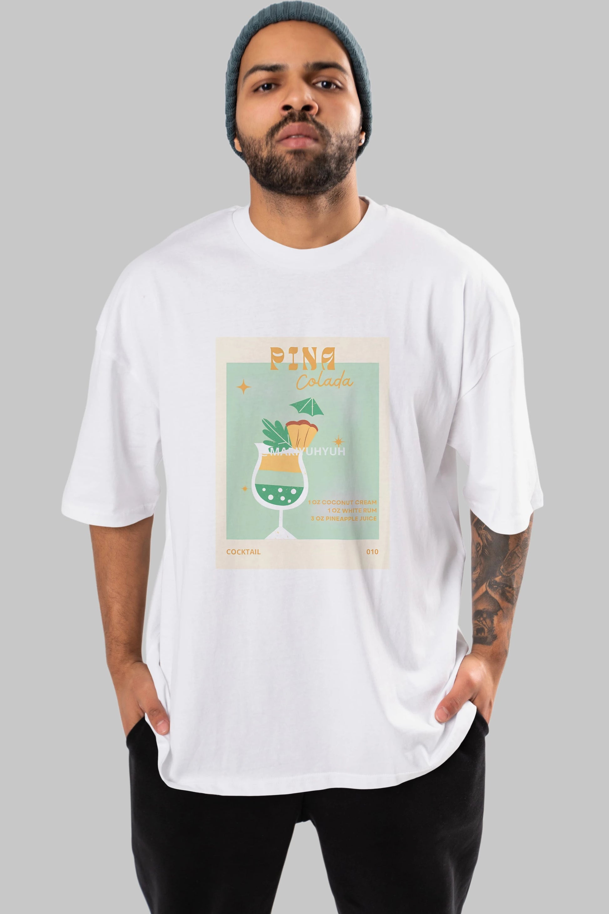 Pina Colada Ön Baskılı Oversize t-shirt Erkek Kadın Unisex %100 Pamuk Bisiklet Yaka tişort