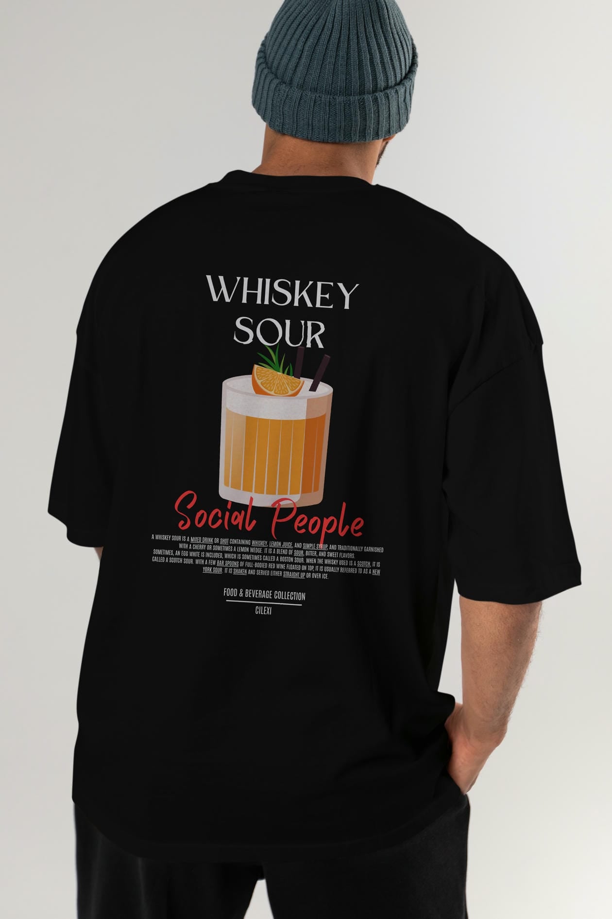 Whıskey Sour Kokteyl Serisi Baskılı Oversize t-shirt Erkek Kadın Unisex %100 Pamuk Bisiklet Yaka tişort