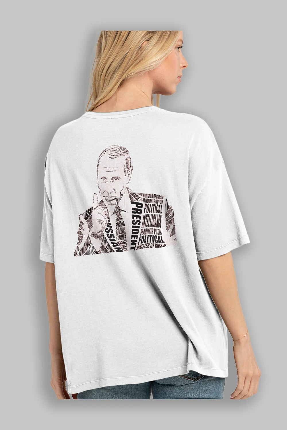 Putin Calligram Arka Baskılı Oversize t-shirt %100 pamuk Erkek Kadın Unisex