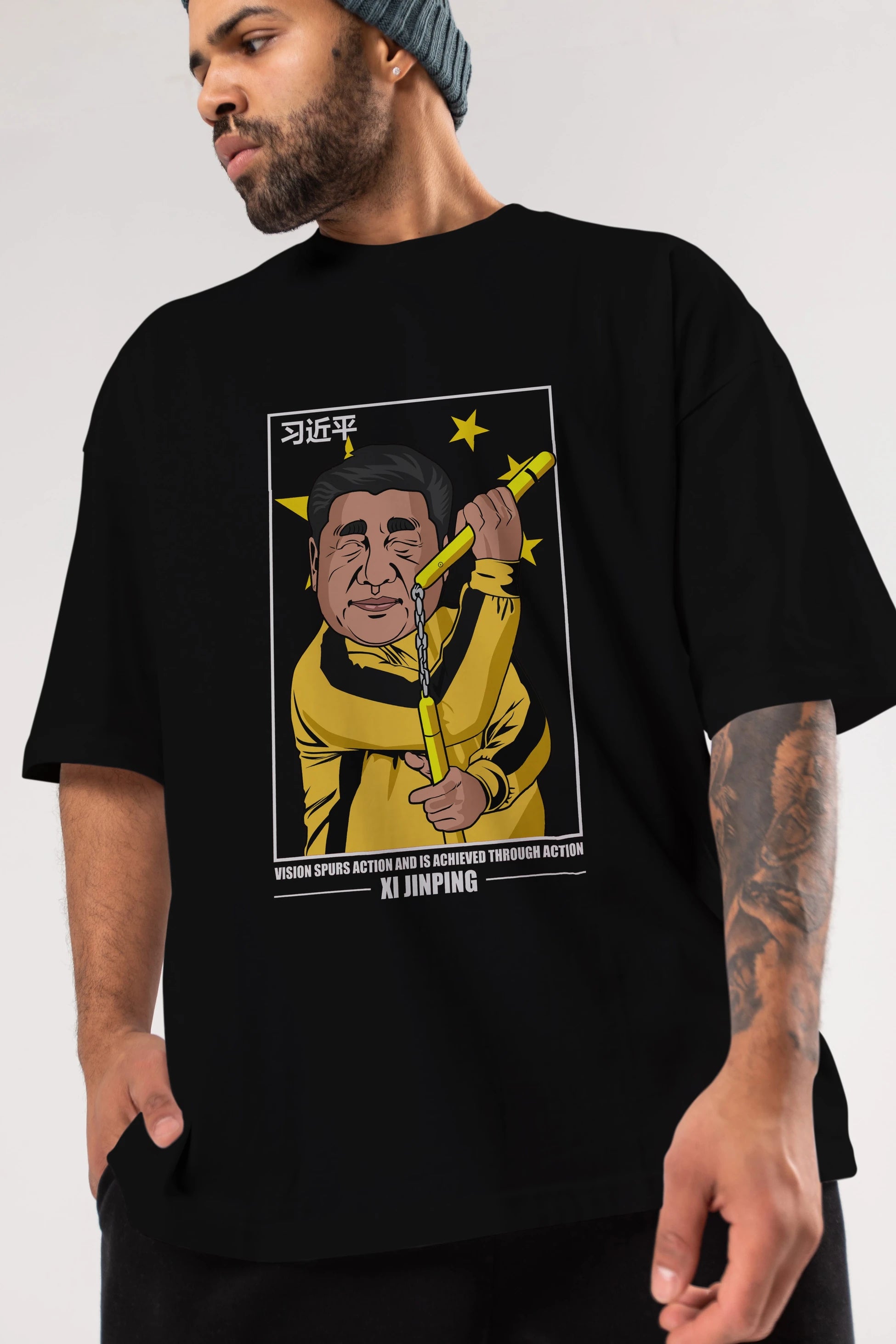 Xi Jinping Bruce Lee Ön Baskılı Oversize t-shirt Erkek Kadın Unisex %100 Pamuk tişort