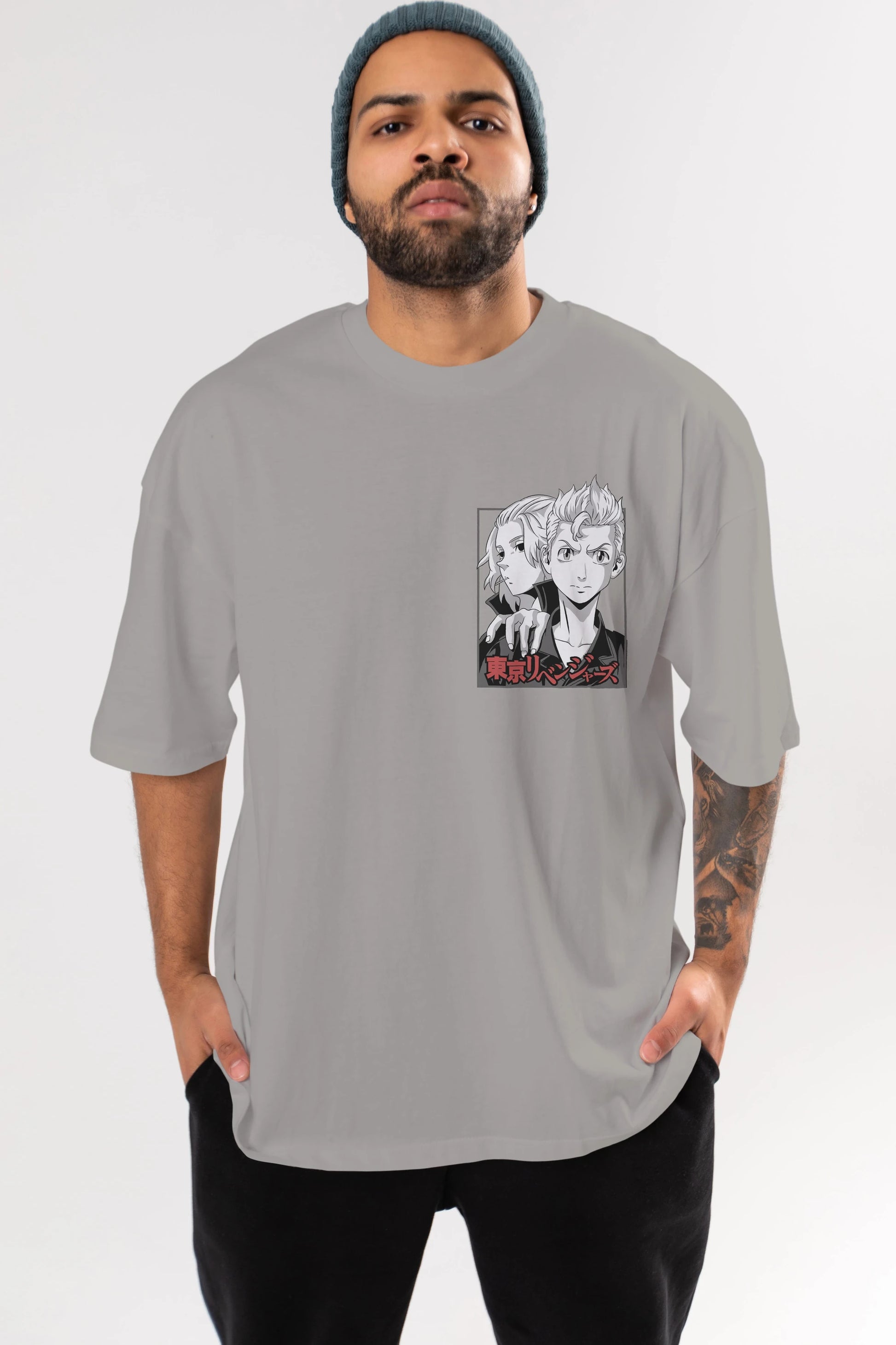 TOKYO REVENGERS Ön Sol Baskılı Oversize t-shirt Erkek Kadın Unisex %100 Pamuk Bisiklet Yaka tişort
