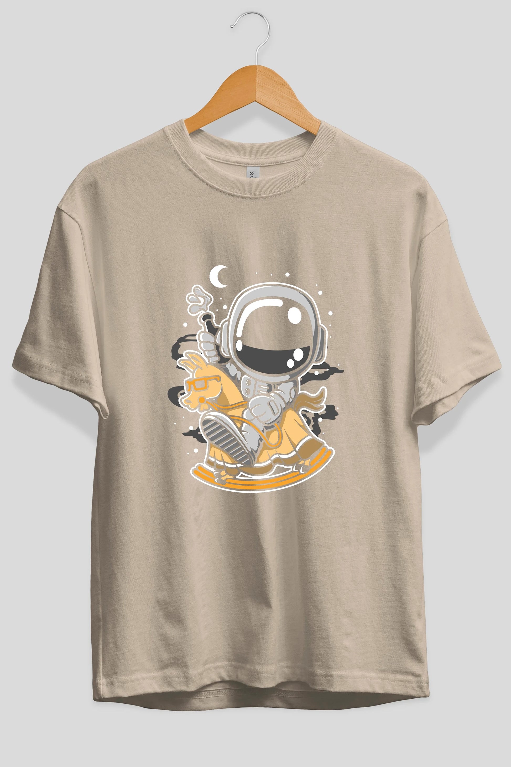 Astronaut RidingToy Horse Ön Baskılı Oversize t-shirt Erkek Kadın Unisex