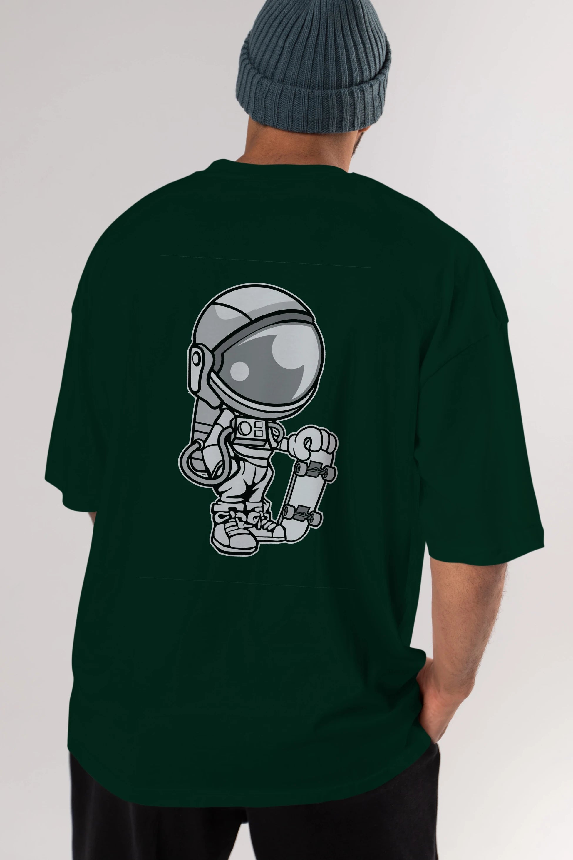 Astronaut Skaterboy Arka Baskılı Oversize t-shirt Erkek Kadın Unisex %100 Pamuk tişort