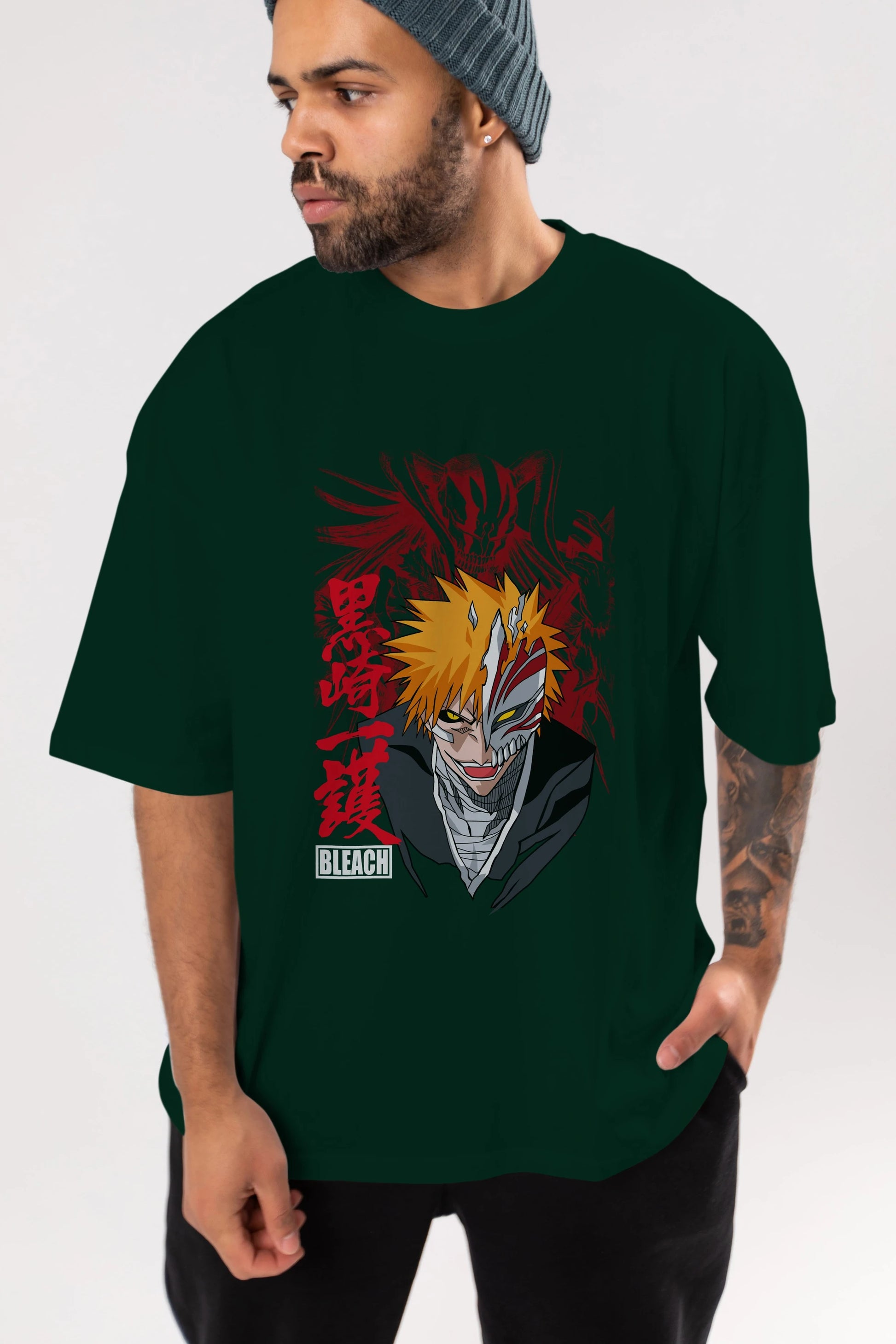 ICHIGO KUROSAKI VIZARD Anime Ön Baskılı Oversize t-shirt %100 pamuk Erkek Kadın Unisex