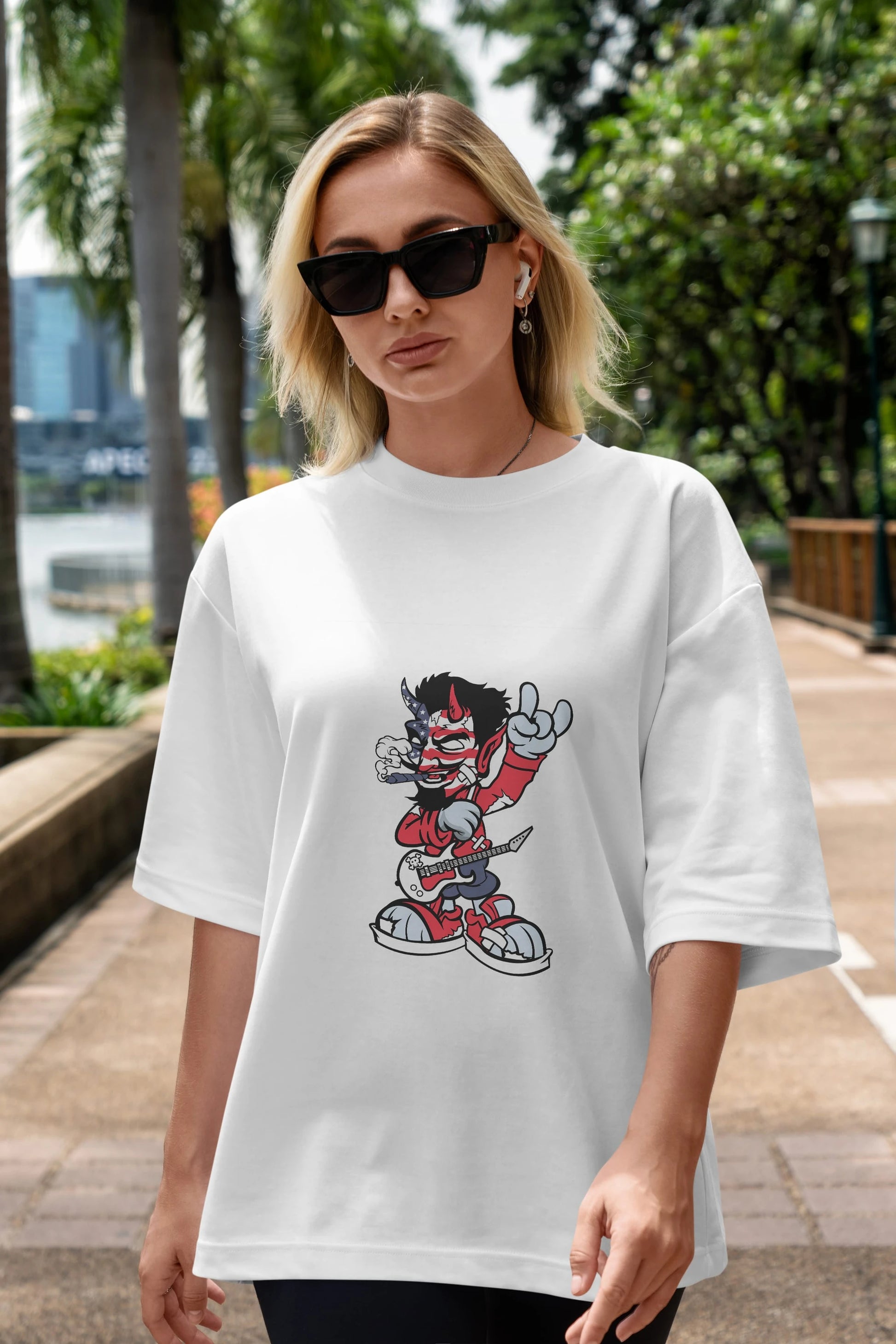 American Devil Rockstar Ön Baskılı Oversize t-shirt Erkek Kadın Unisex %100 Pamuk tişort