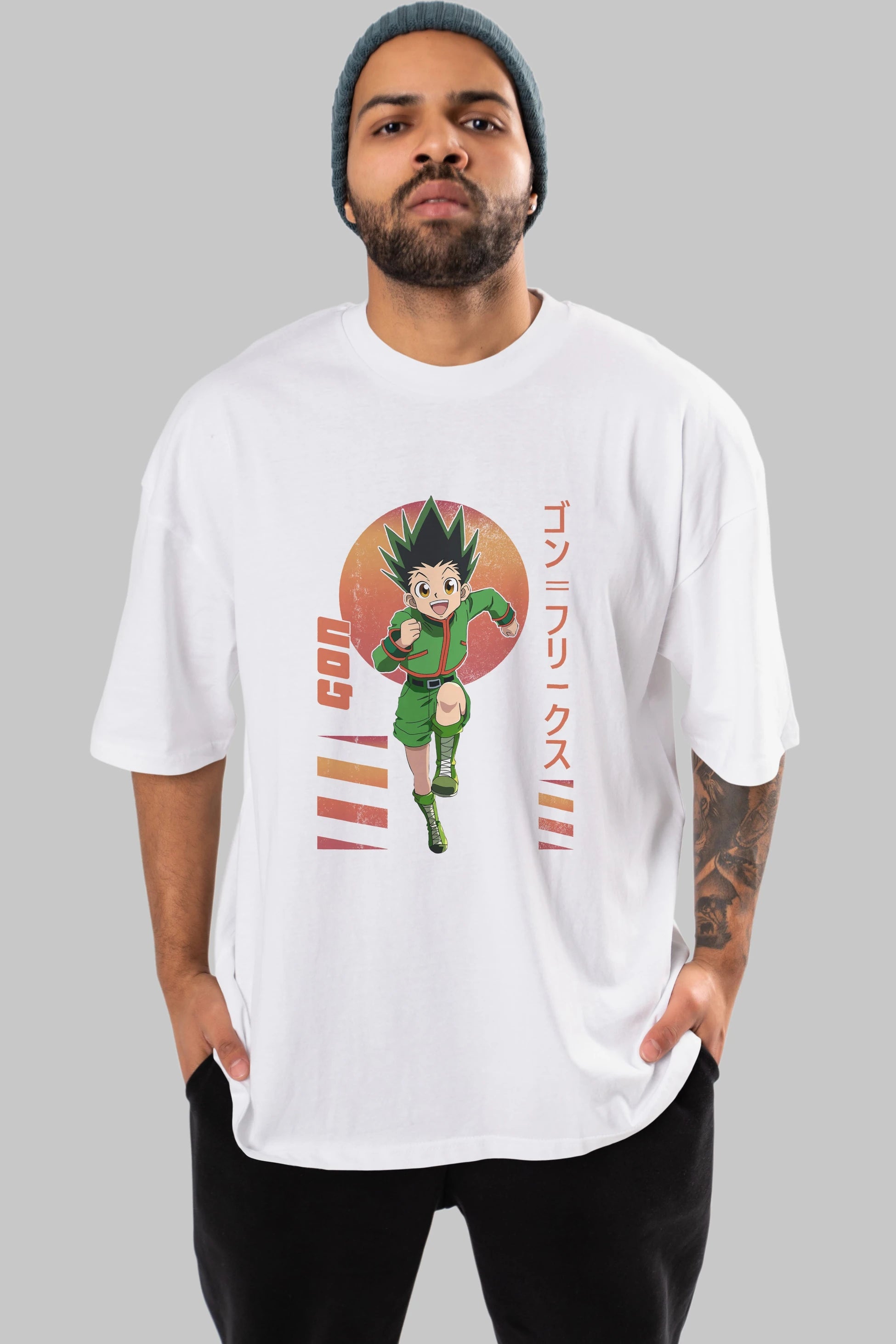 Gon Freecss HUNTER X HUNTER 2 Anime Ön Baskılı Oversize t-shirt %100 pamuk Erkek Kadın Unisex