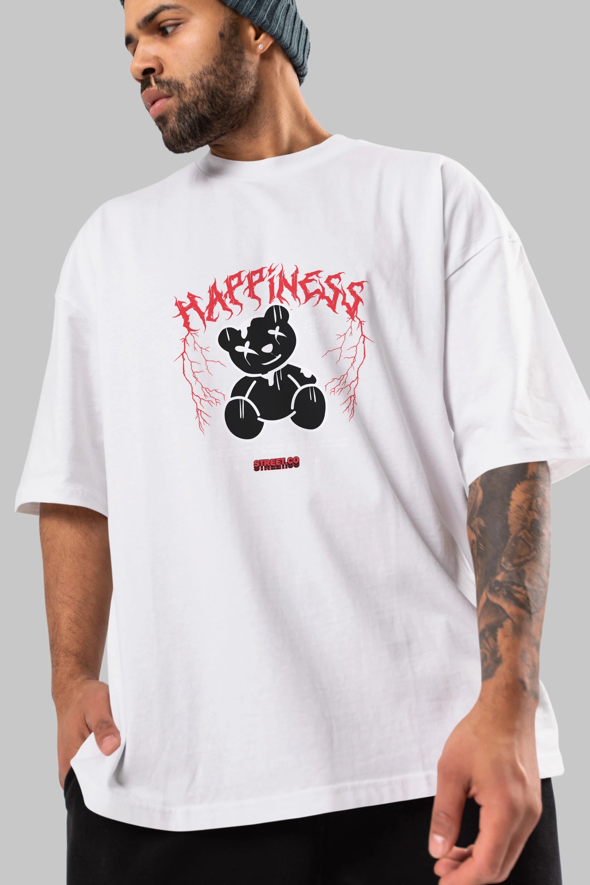 Happiness Bear Ön Baskılı Oversize t-shirt Erkek Kadın Unisex