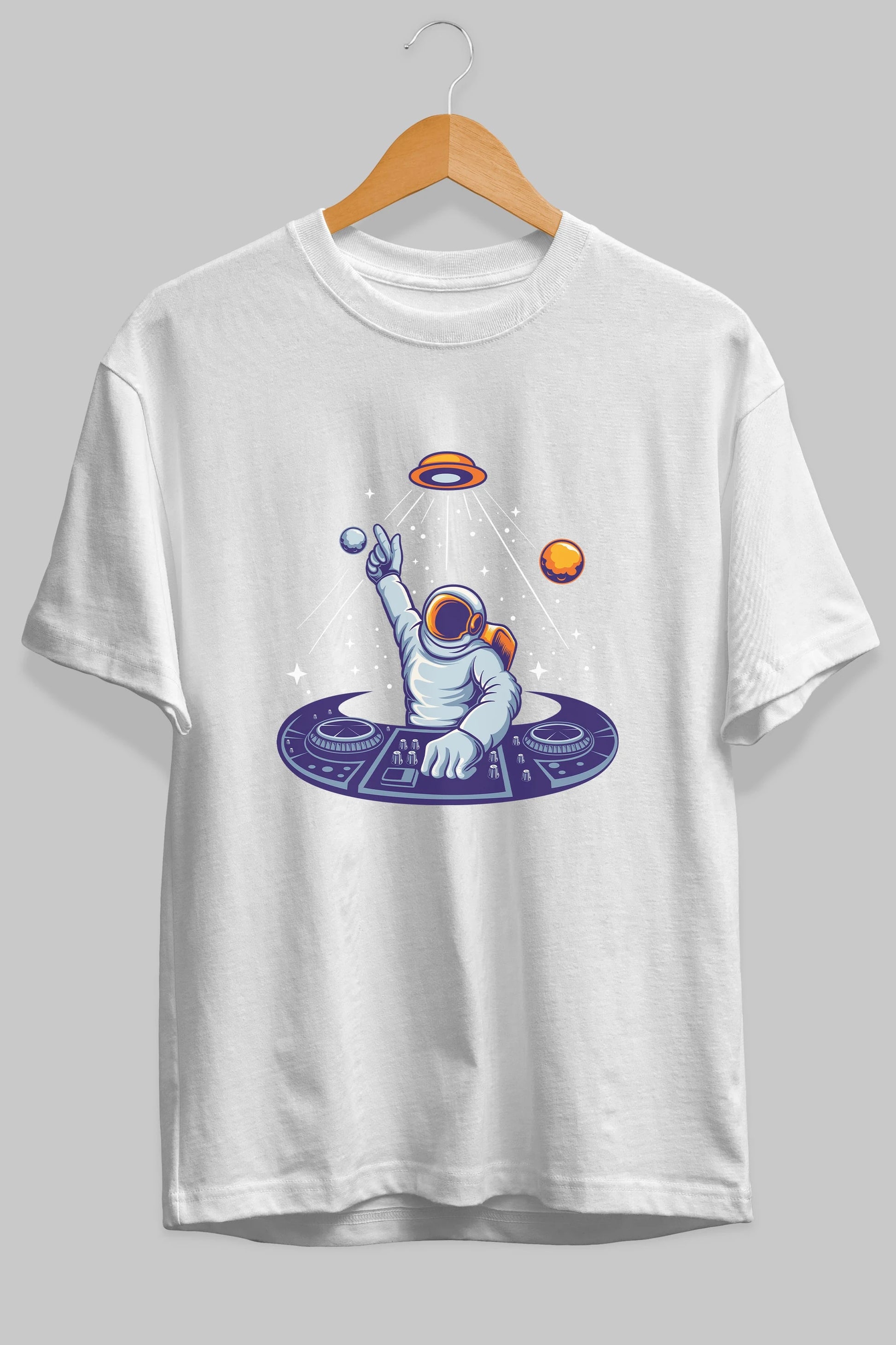 Astronaut Disk Jockey Party Ön Baskılı Oversize t-shirt Erkek Kadın Unisex