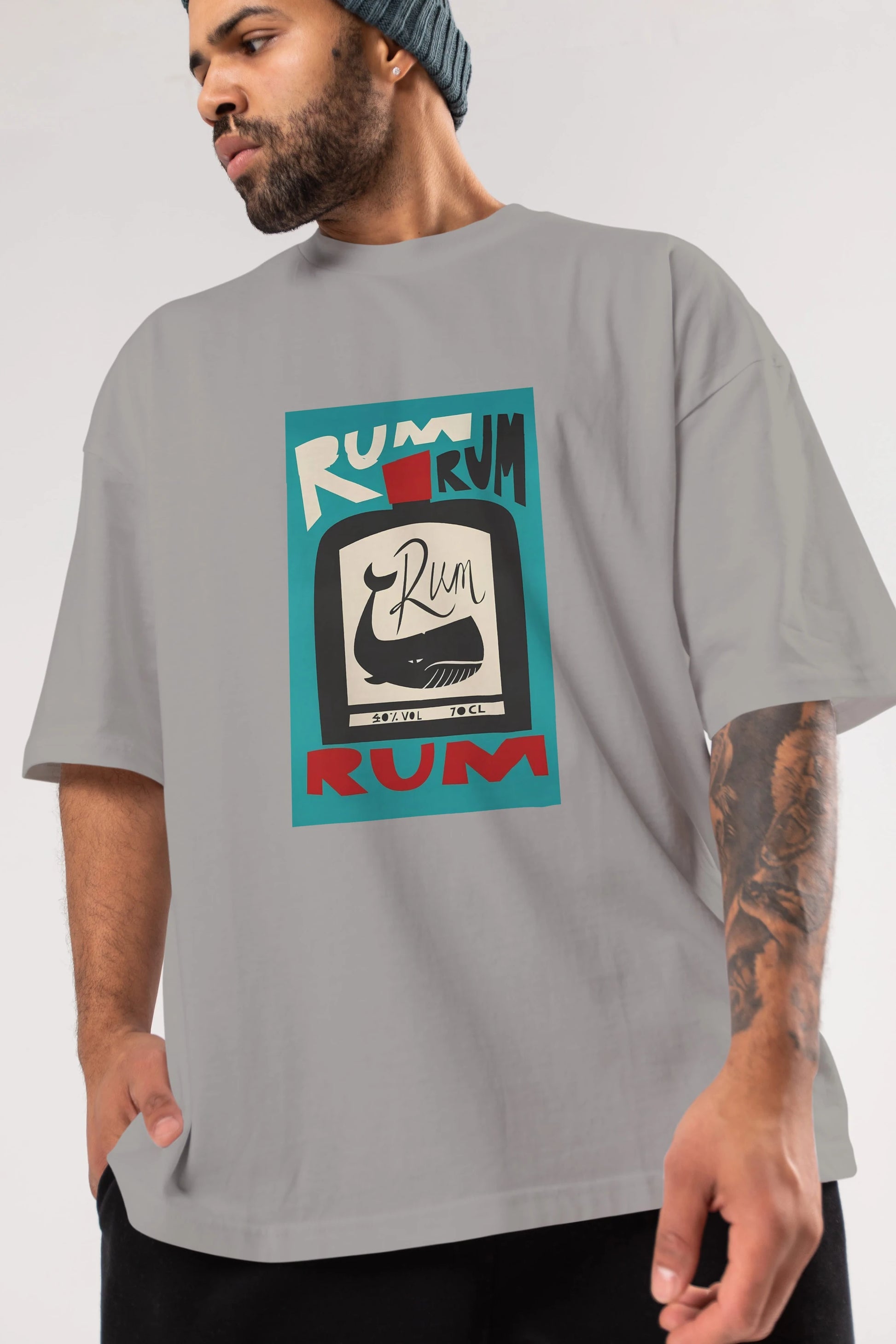 Rum Ön Baskılı Oversize t-shirt Erkek Kadın Unisex %100 Pamuk Bisiklet Yaka tişort