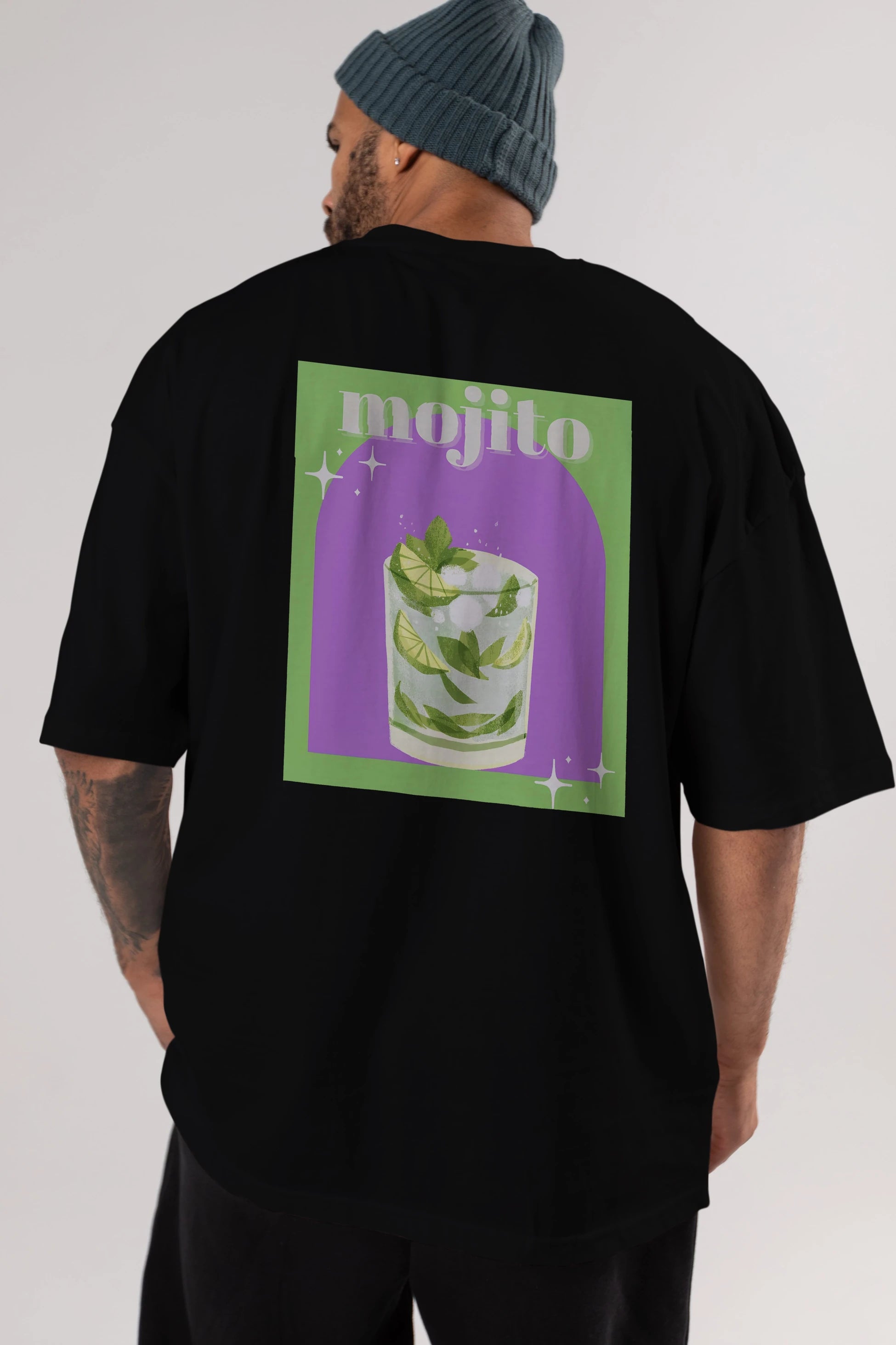 Mojito 3 Arka Baskılı Oversize t-shirt Erkek Kadın Unisex %100 Pamuk Bisiklet Yaka tişort