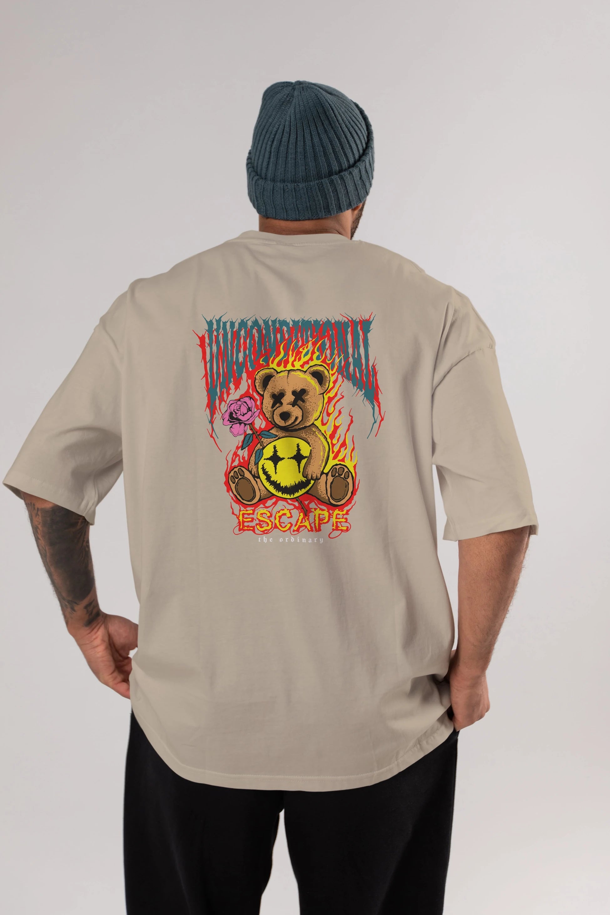 Escape Bear Arka Baskılı Oversize t-shirt Erkek Kadın Unisex
