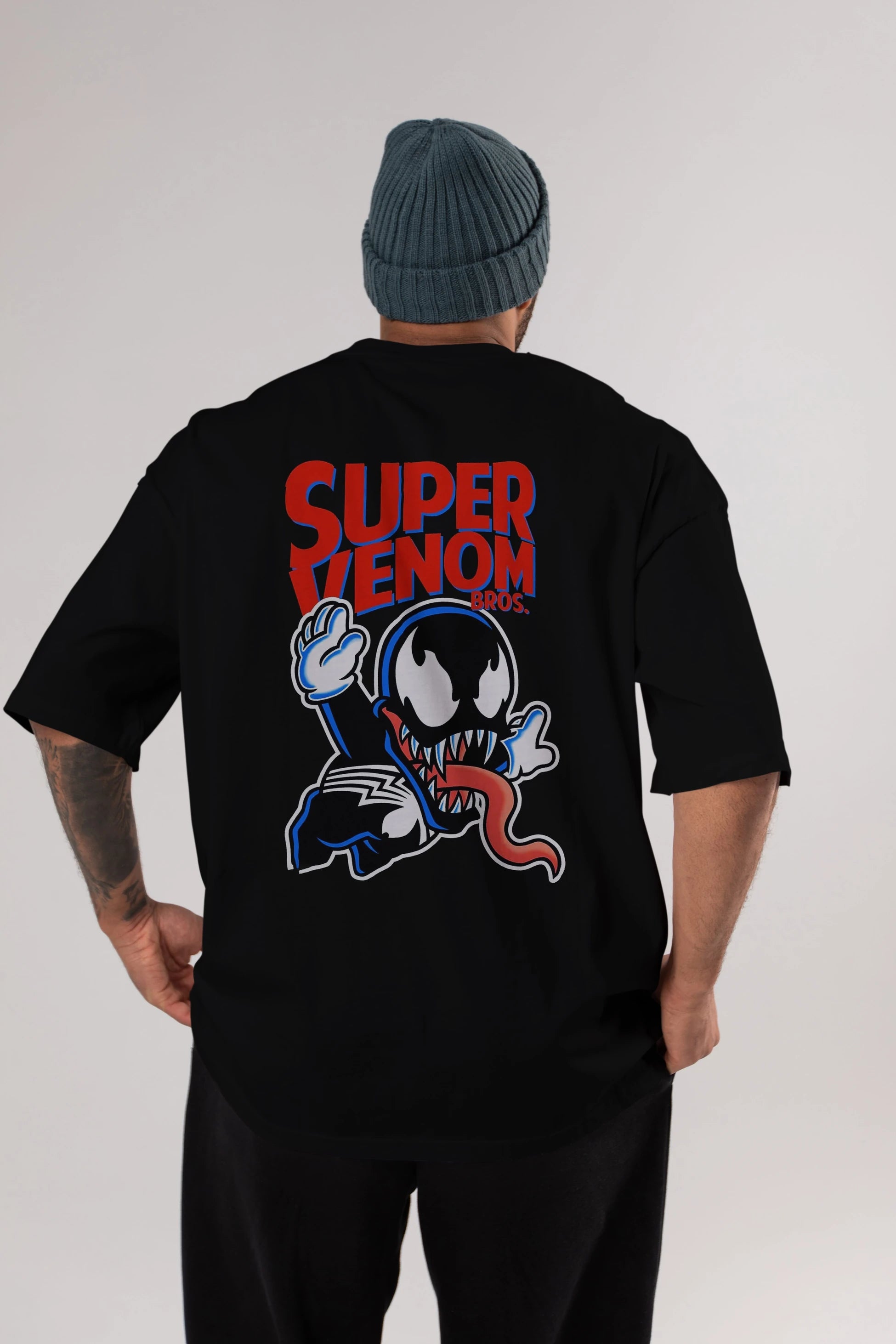 Super Venom Arka Baskılı Oversize t-shirt Erkek Kadın Unisex %100 Pamuk Bisiklet Yaka tişort