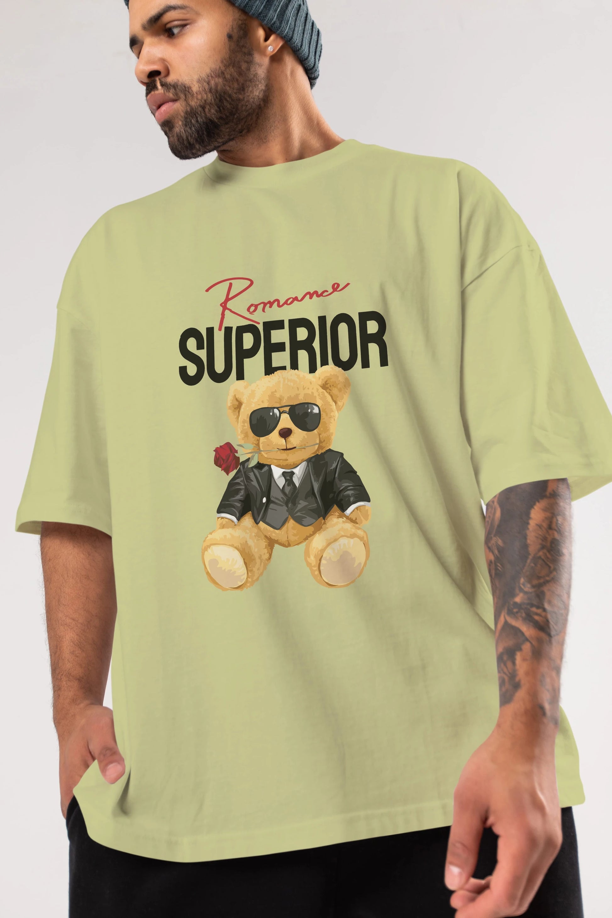 Teddy Bear Romance Superior Ön Baskılı Oversize t-shirt Erkek Kadın Unisex %100 Pamuk