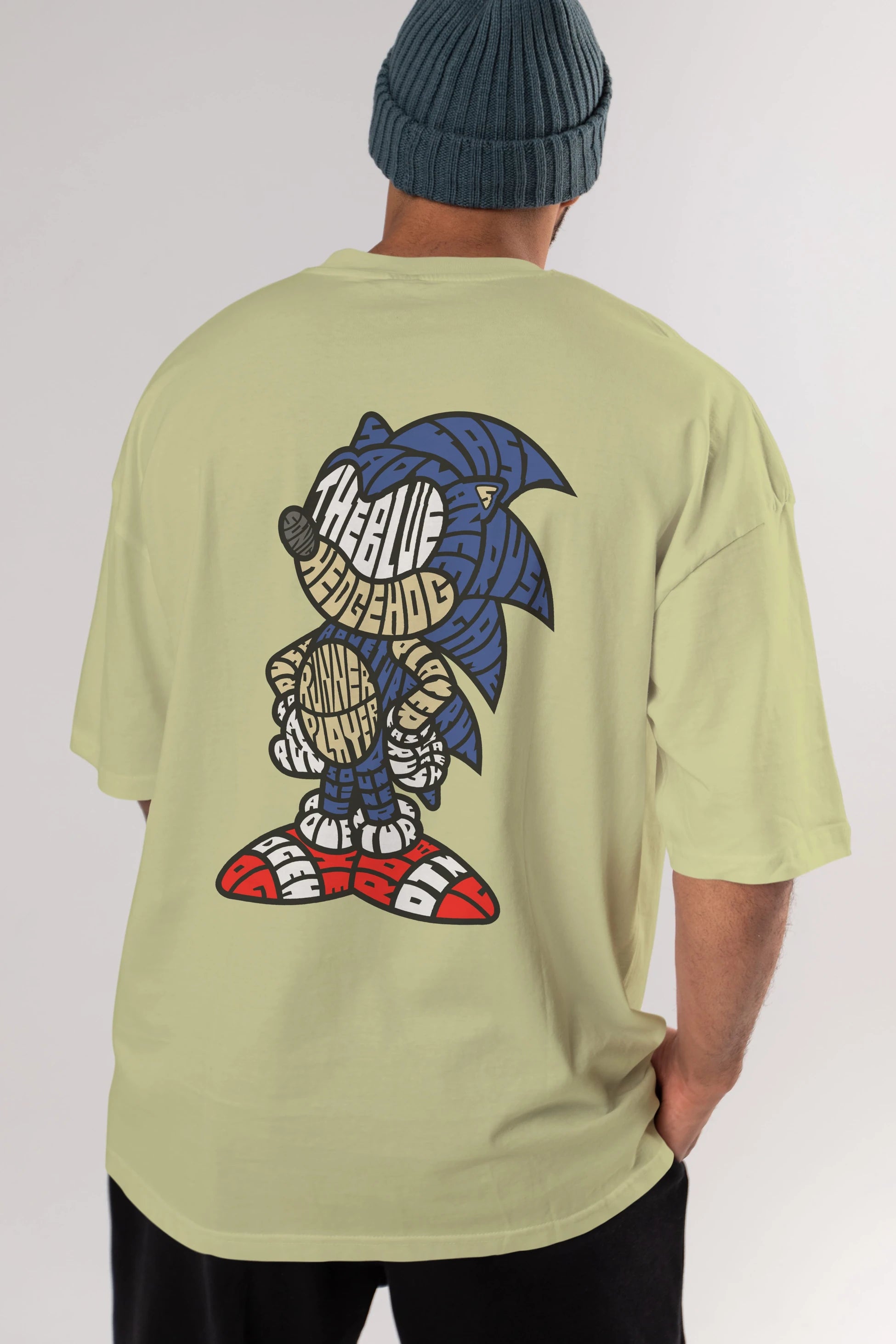 The Blue Hedgehog Arka Baskılı Oversize t-shirt %100 pamuk Erkek Kadın Unisex