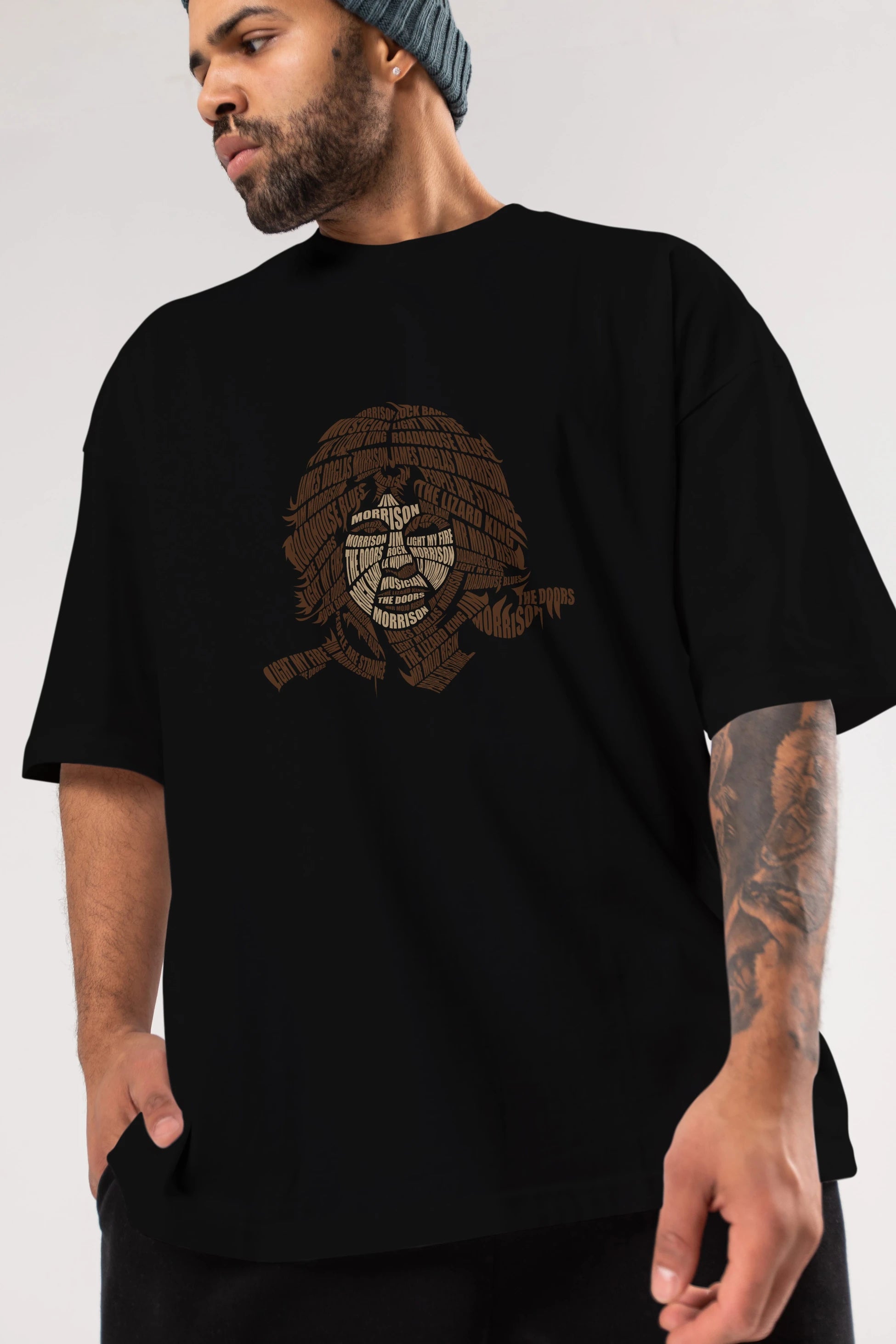 Jim Morrison Calligram Ön Baskılı Oversize t-shirt %100 pamuk Erkek Kadın Unisex