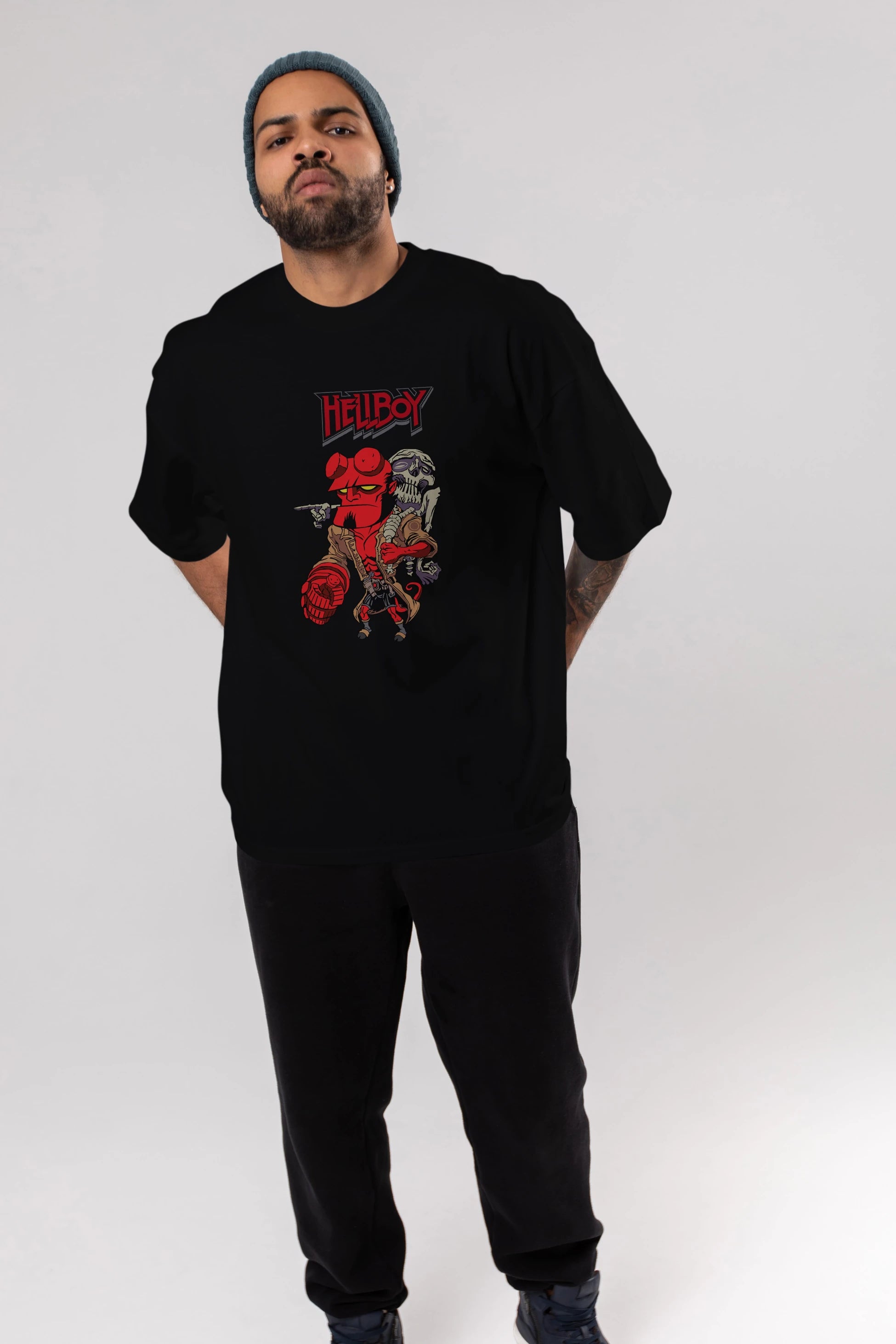Hellboy (2) Ön Baskılı Oversize t-shirt Erkek Kadın Unisex %100 Pamuk Bisiklet Yaka tişort