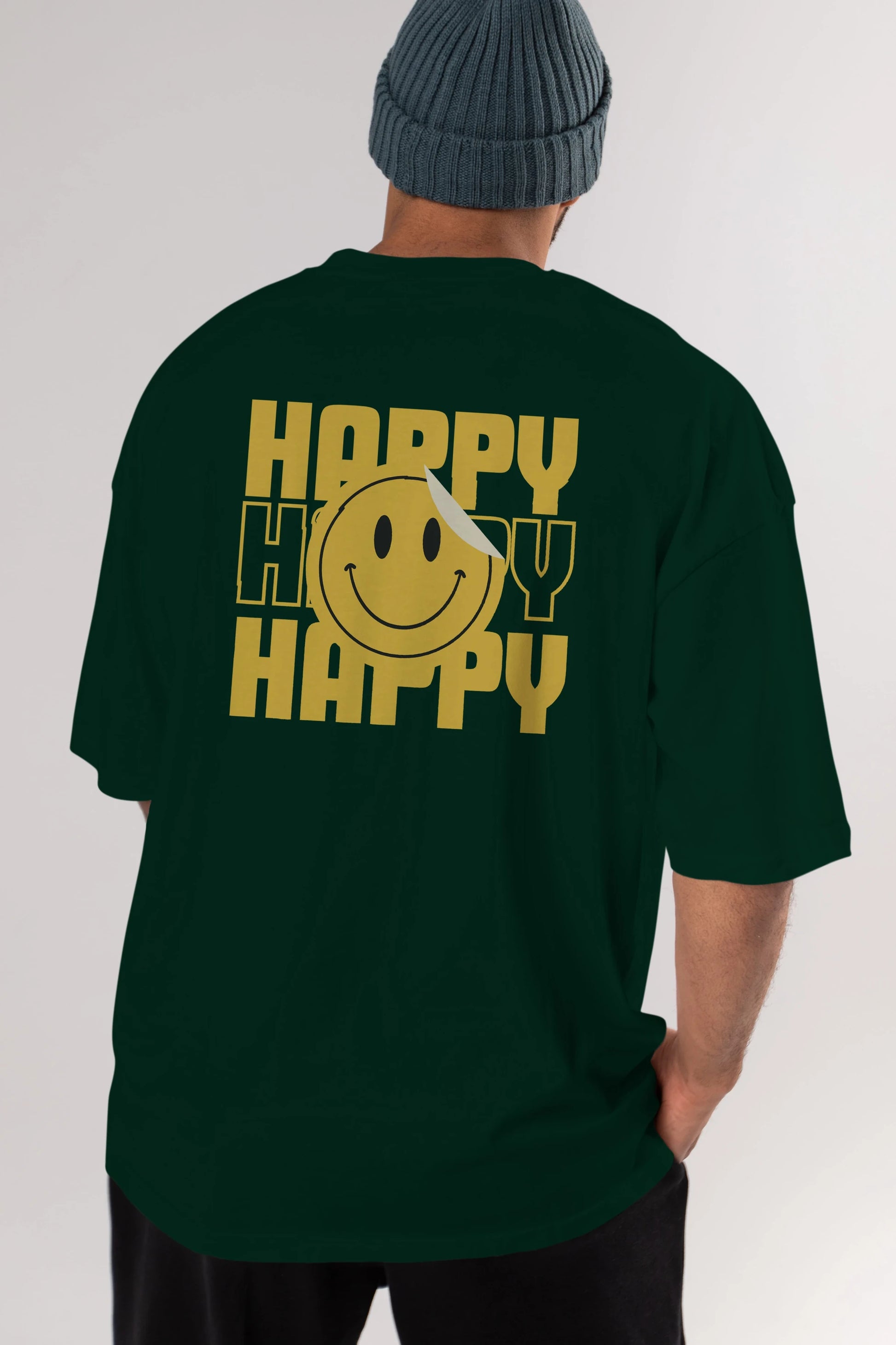 Happy Smile Yazılı Arka Baskılı Oversize t-shirt Erkek Kadın Unisex
