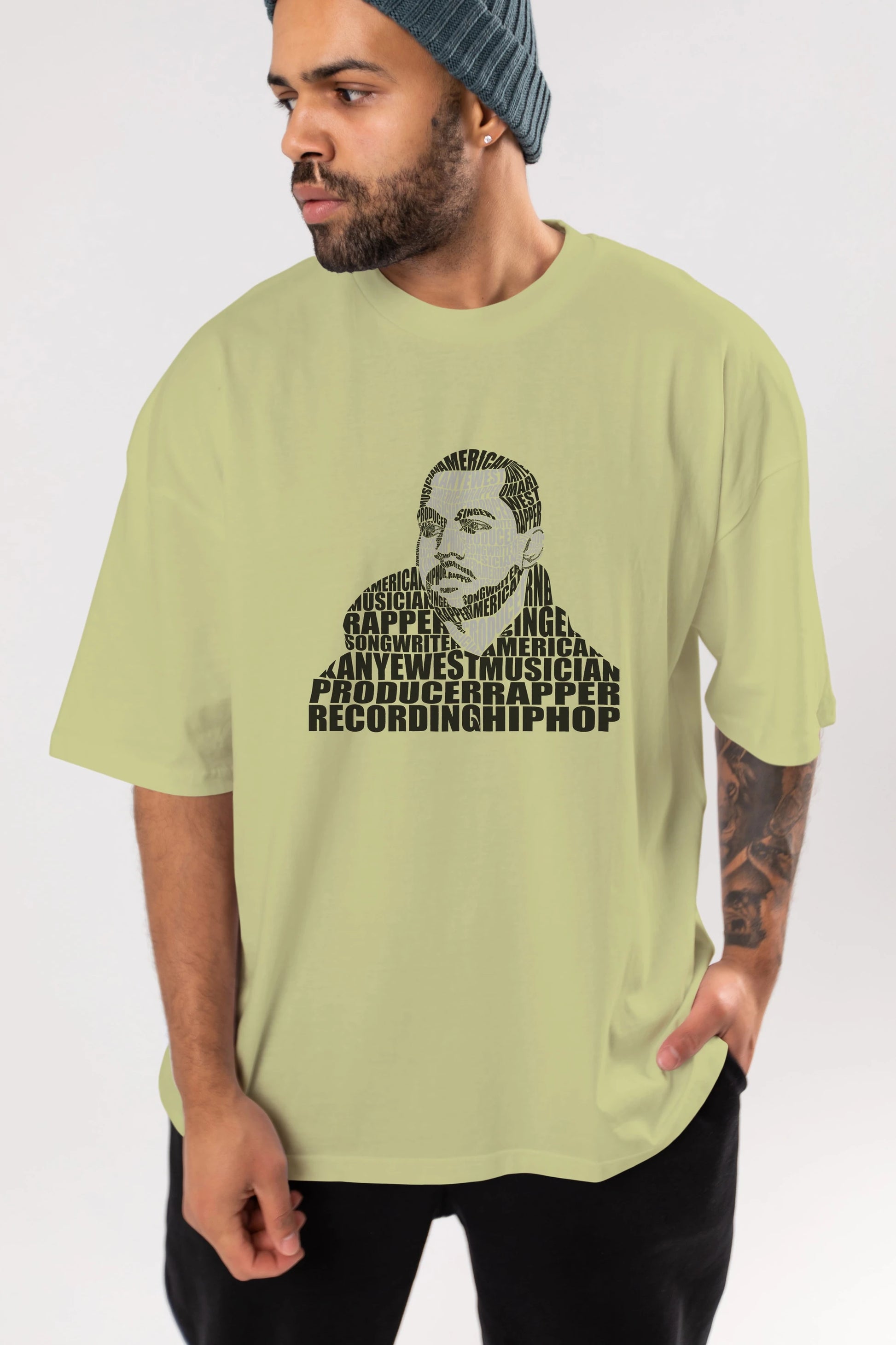 Kanye West Calligram Ön Baskılı Oversize t-shirt %100 pamuk Erkek Kadın Unisex