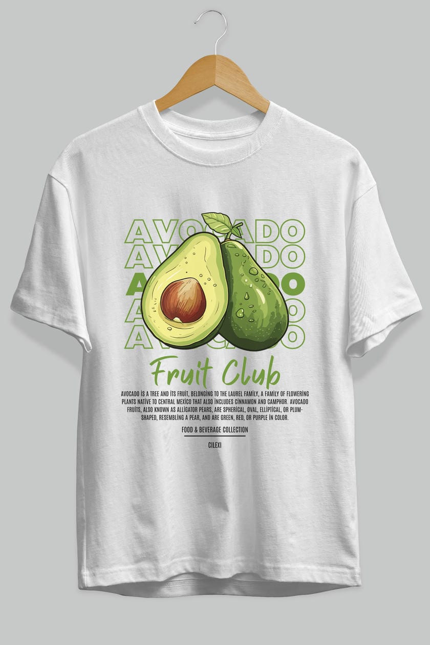 Avocado Ön Baskılı Oversize t-shirt Erkek Kadın Pamuk Bisiklet Yaka tişort