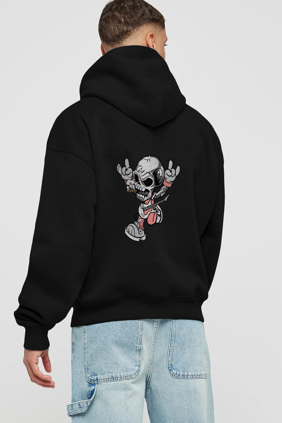 Skull Metal Sign Arka Baskılı Hoodie Oversize Kapüşonlu Sweatshirt Erkek Kadın Unisex