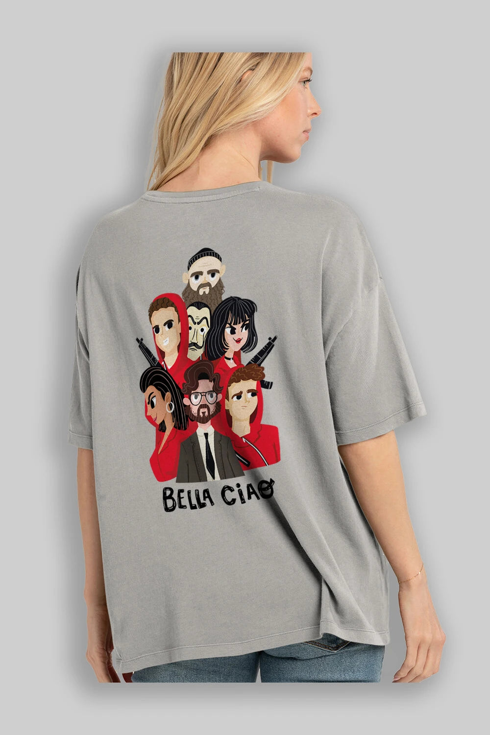 La Casa De Papel (13) Arka Baskılı Oversize t-shirt Erkek Kadın Unisex %100 Pamuk Bisiklet Yaka tişort