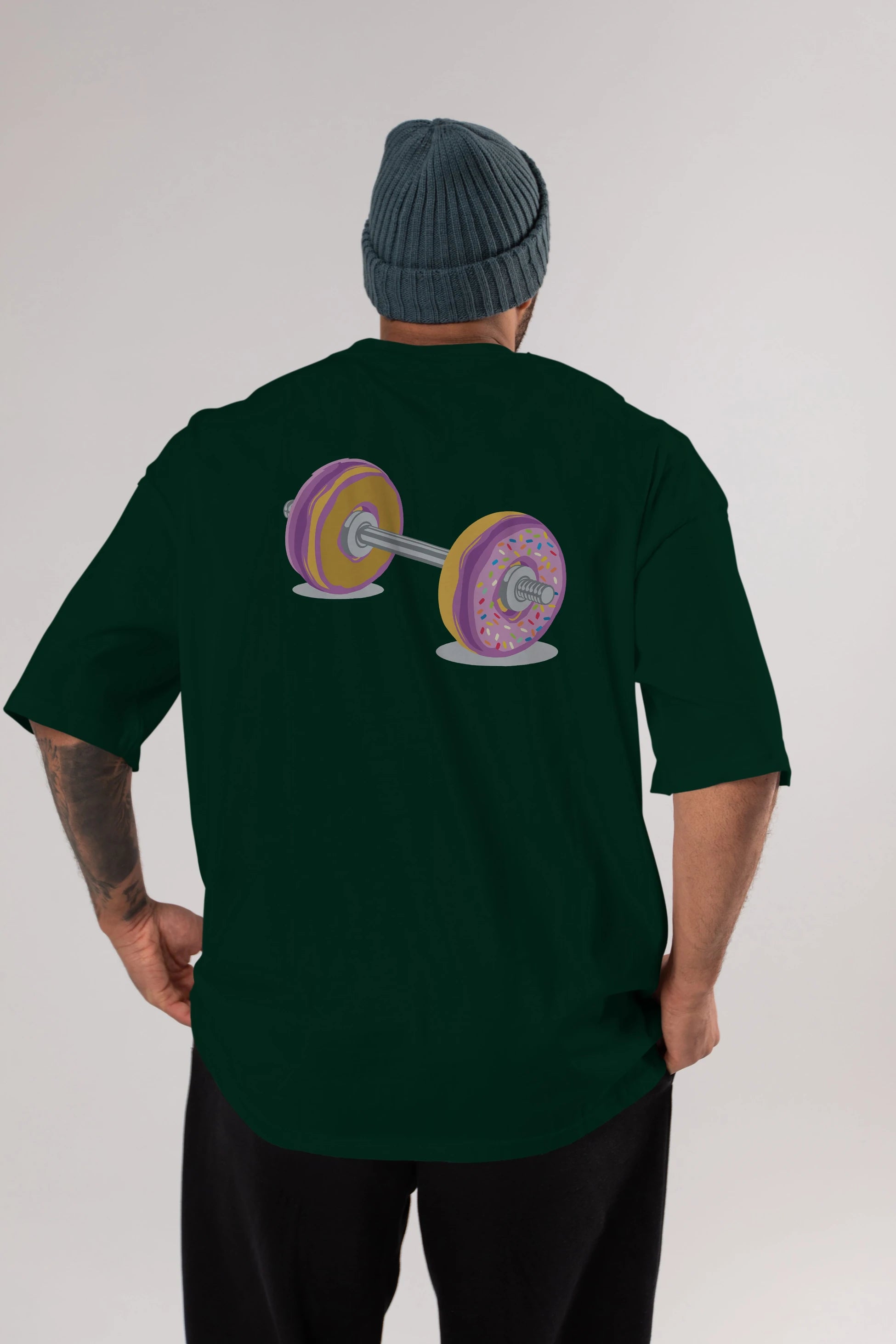 Donut Barbell Arka Baskılı Oversize t-shirt %100 pamuk Erkek Kadın Unisex