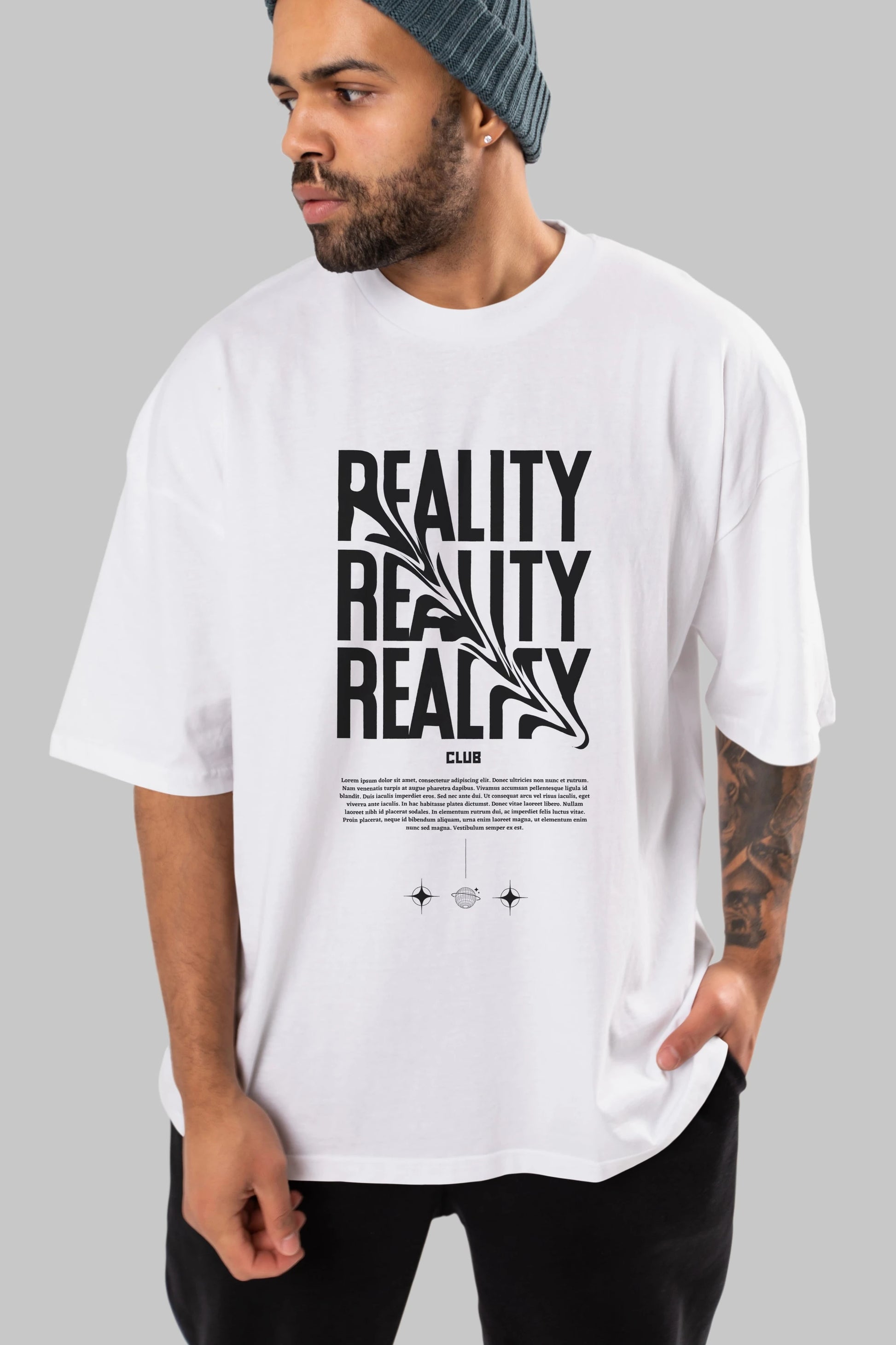 Reality Yazılı Ön Baskılı Oversize t-shirt Erkek Kadın Unisex