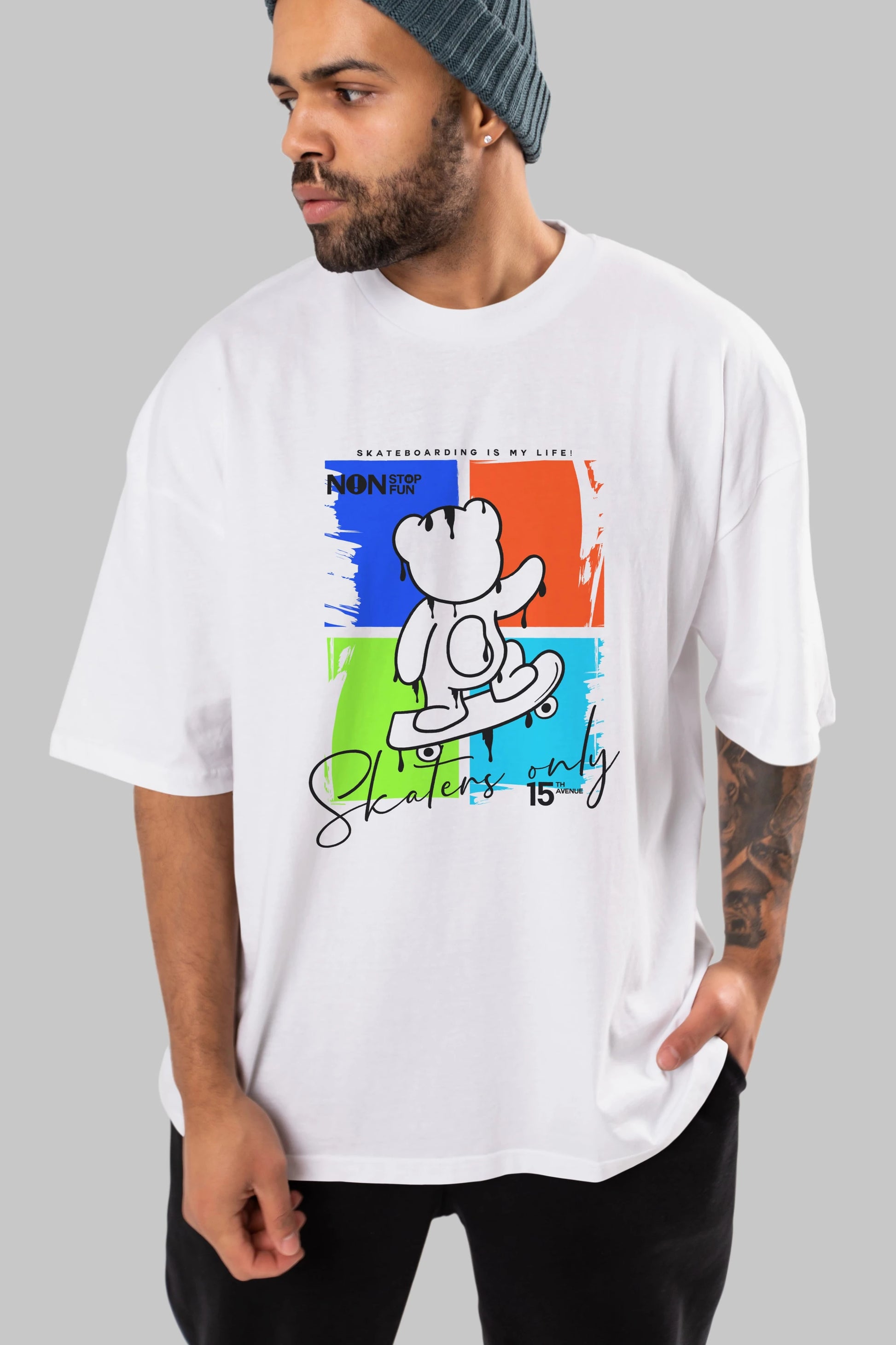 Skaters Only Bear Ön Baskılı Oversize t-shirt Erkek Kadın Unisex