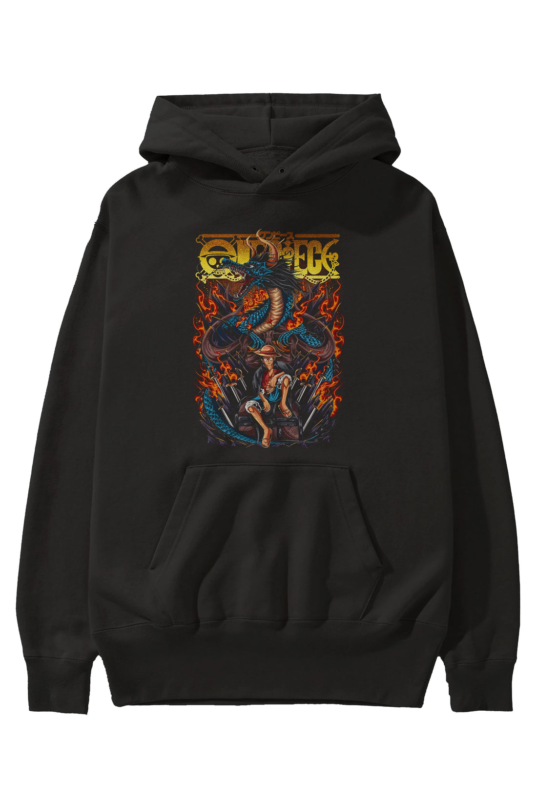 MONKEY D. LUFF-ONE PIECE Anime Ön Baskılı Hoodie Oversize Kapüşonlu Sweatshirt Erkek Kadın Unisex