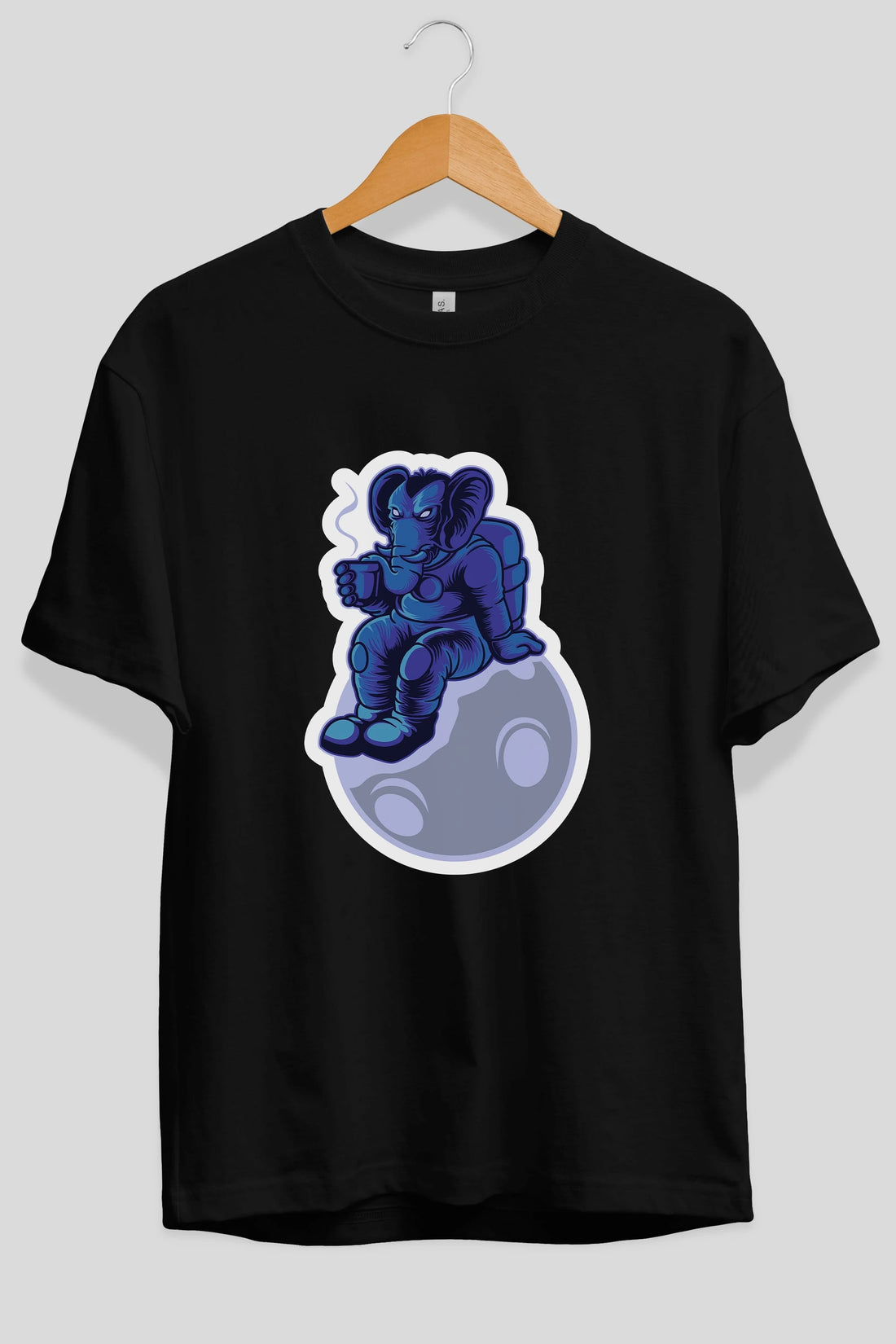 Space Elephant Drink Coffee Sticker Ön Baskılı Oversize t-shirt Erkek Kadın Unisex