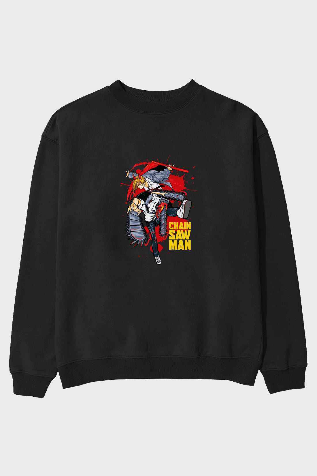 DENJI and POWER Anime Ön Baskılı Oversize Sweatshirt Erkek Kadın Unisex