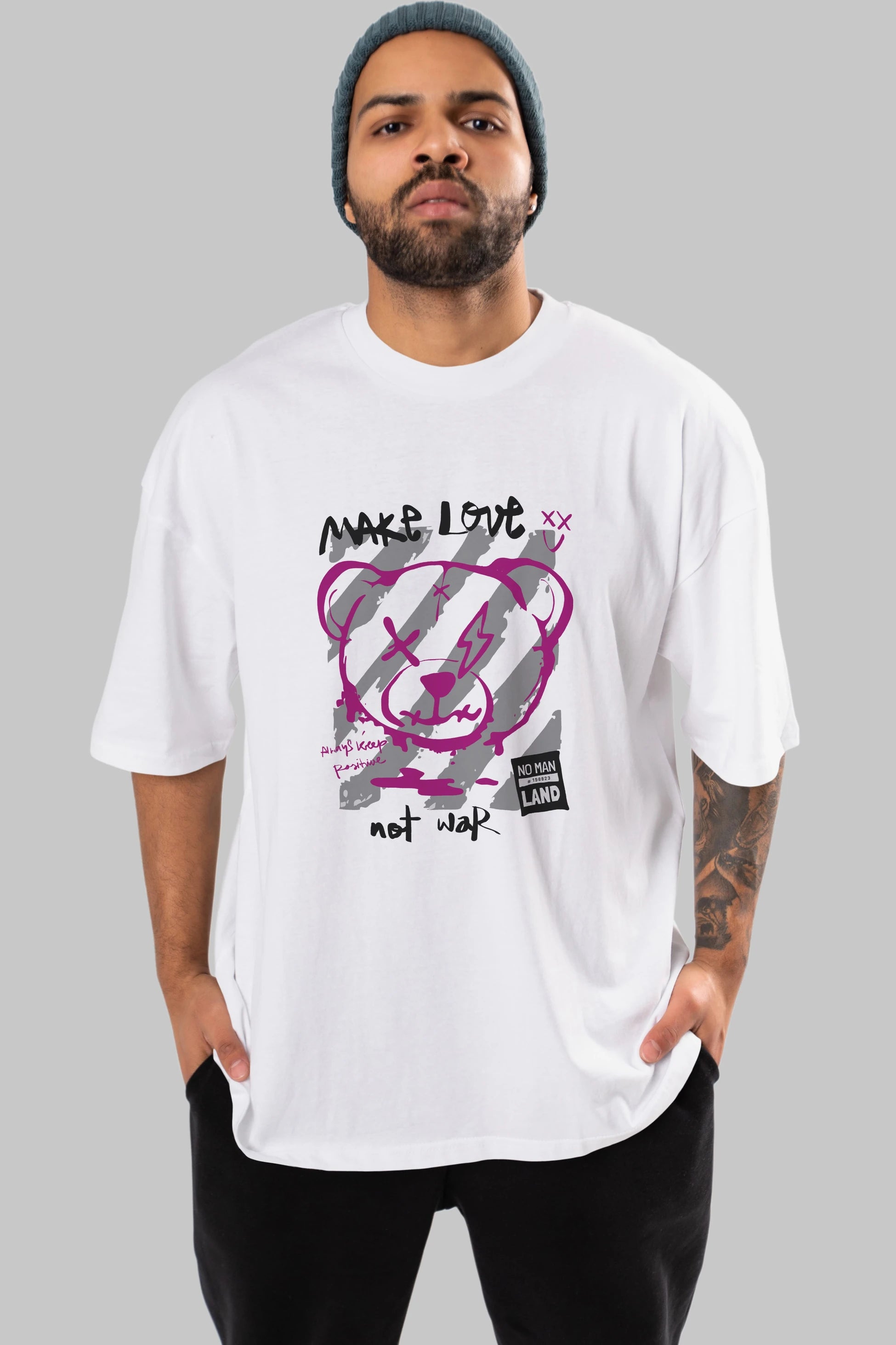 Make Love Bear Ön Baskılı Oversize t-shirt Erkek Kadın Unisex
