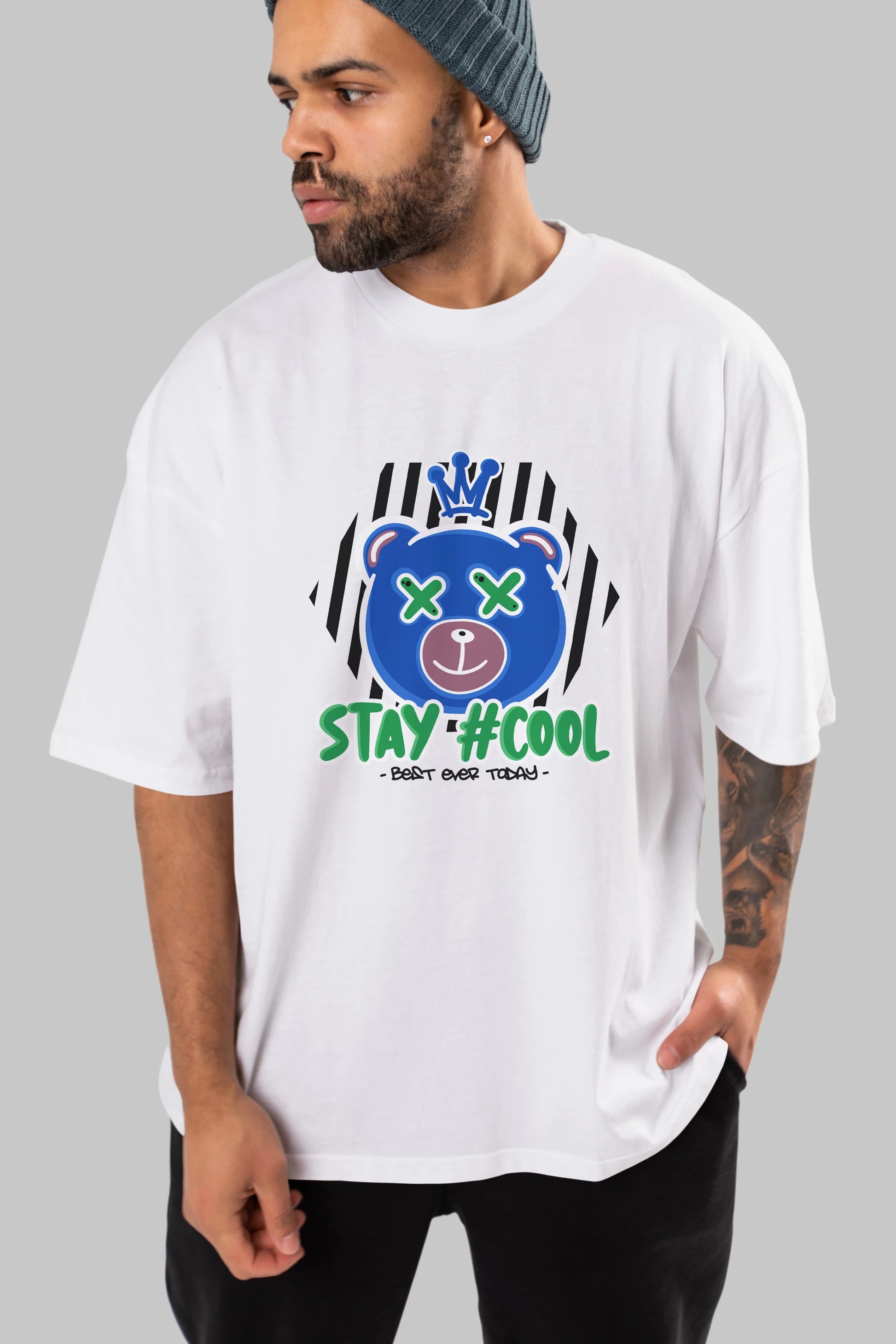 Stay Cool Bear Ön Baskılı Oversize t-shirt Erkek Kadın Unisex