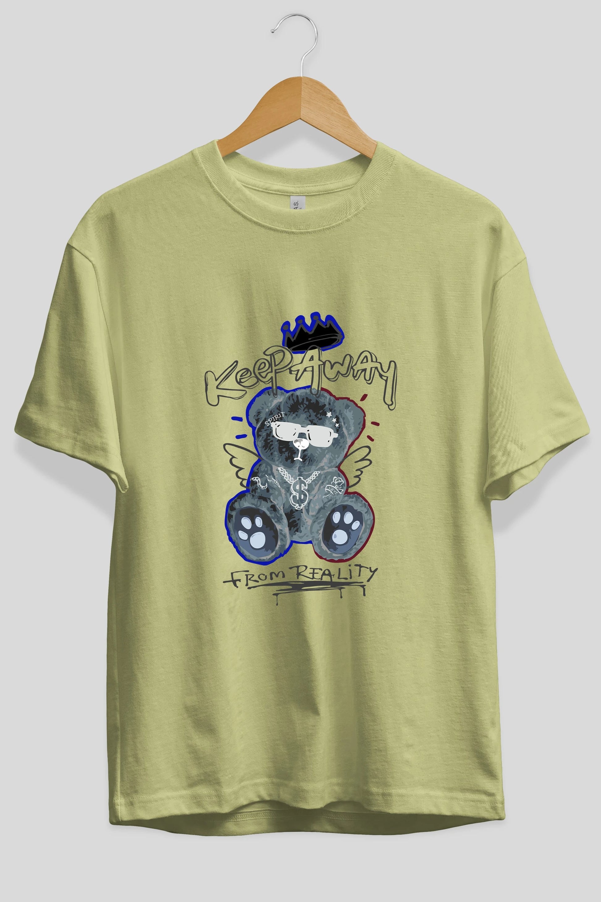 Keep Away Bear Ön Baskılı Oversize t-shirt Erkek Kadın Unisex