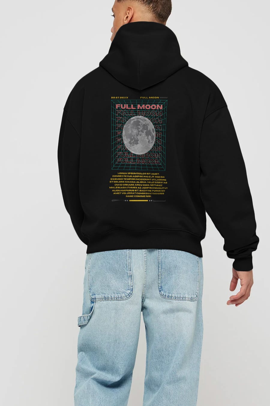 Full Moon Yazılı Arka Baskılı Oversize Hoodie Kapüşonlu Sweatshirt Erkek Kadın Unisex