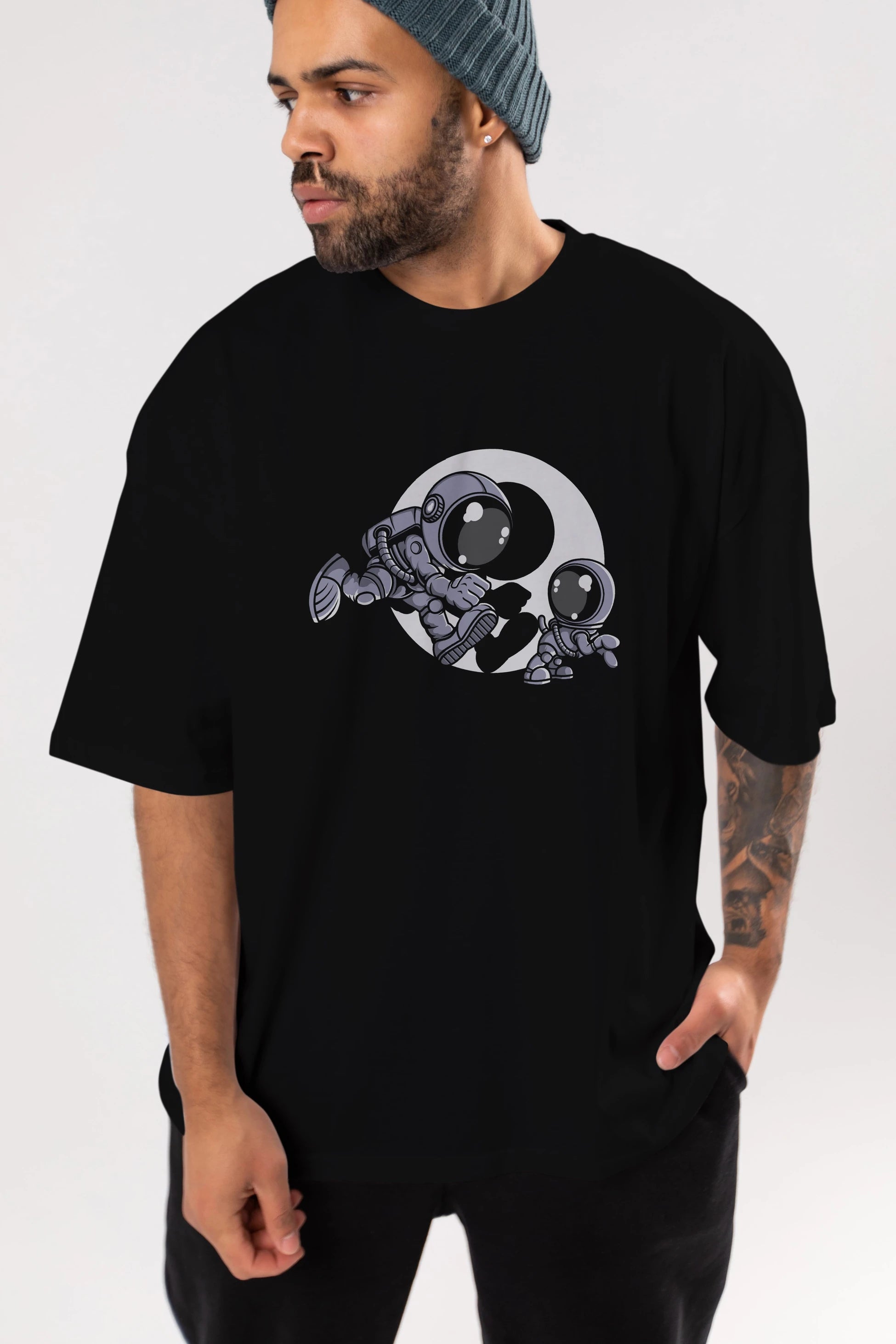 Astronaut And Little Dog Ön Baskılı Oversize t-shirt Erkek Kadın Unisex