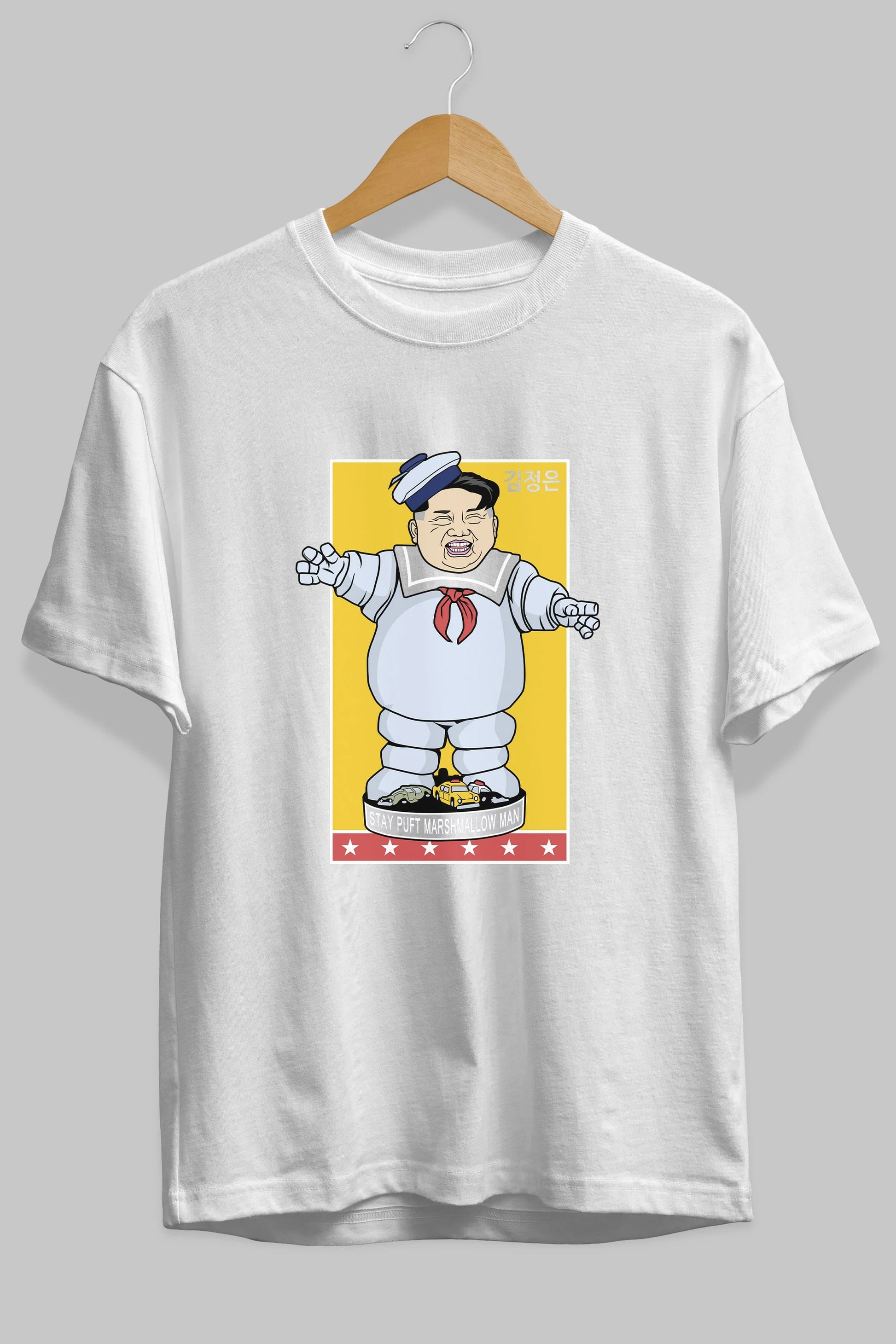 Stay Puft Jong Un Ön Baskılı Oversize t-shirt Erkek Kadın Unisex %100 Pamuk tişort