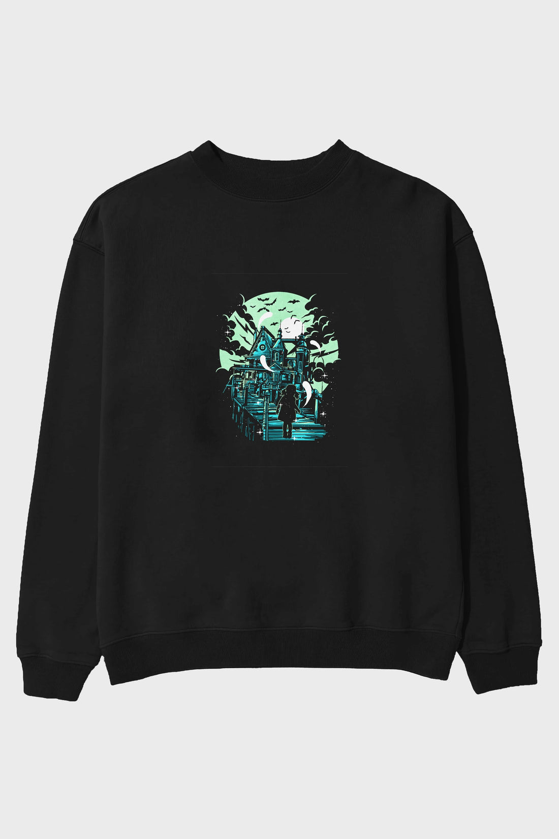 Haunted House Ön Baskılı Oversize Sweatshirt Erkek Kadın Unisex