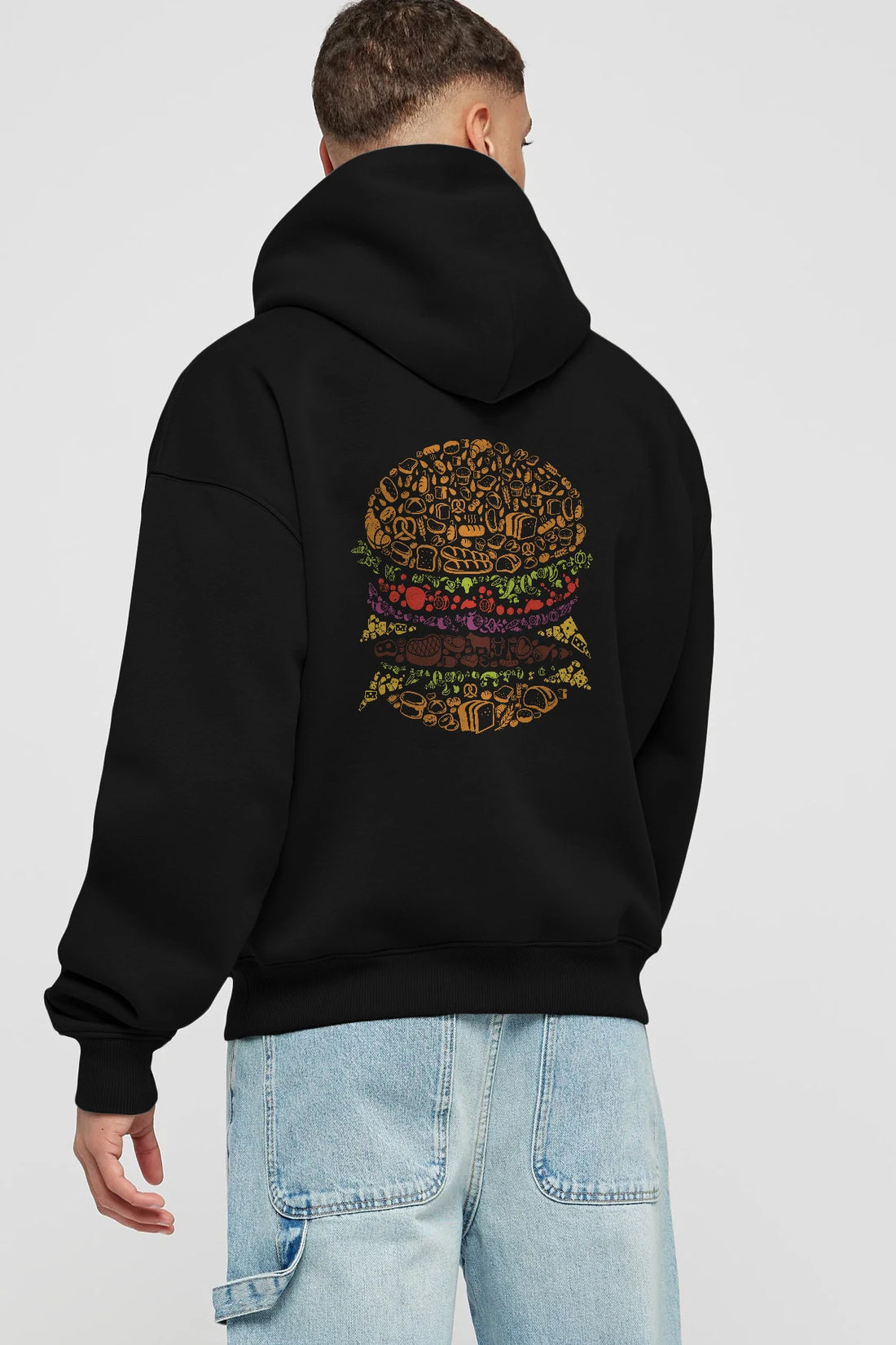 Burger Arka Baskılı Hoodie Oversize Kapüşonlu Sweatshirt Erkek Kadın Unisex