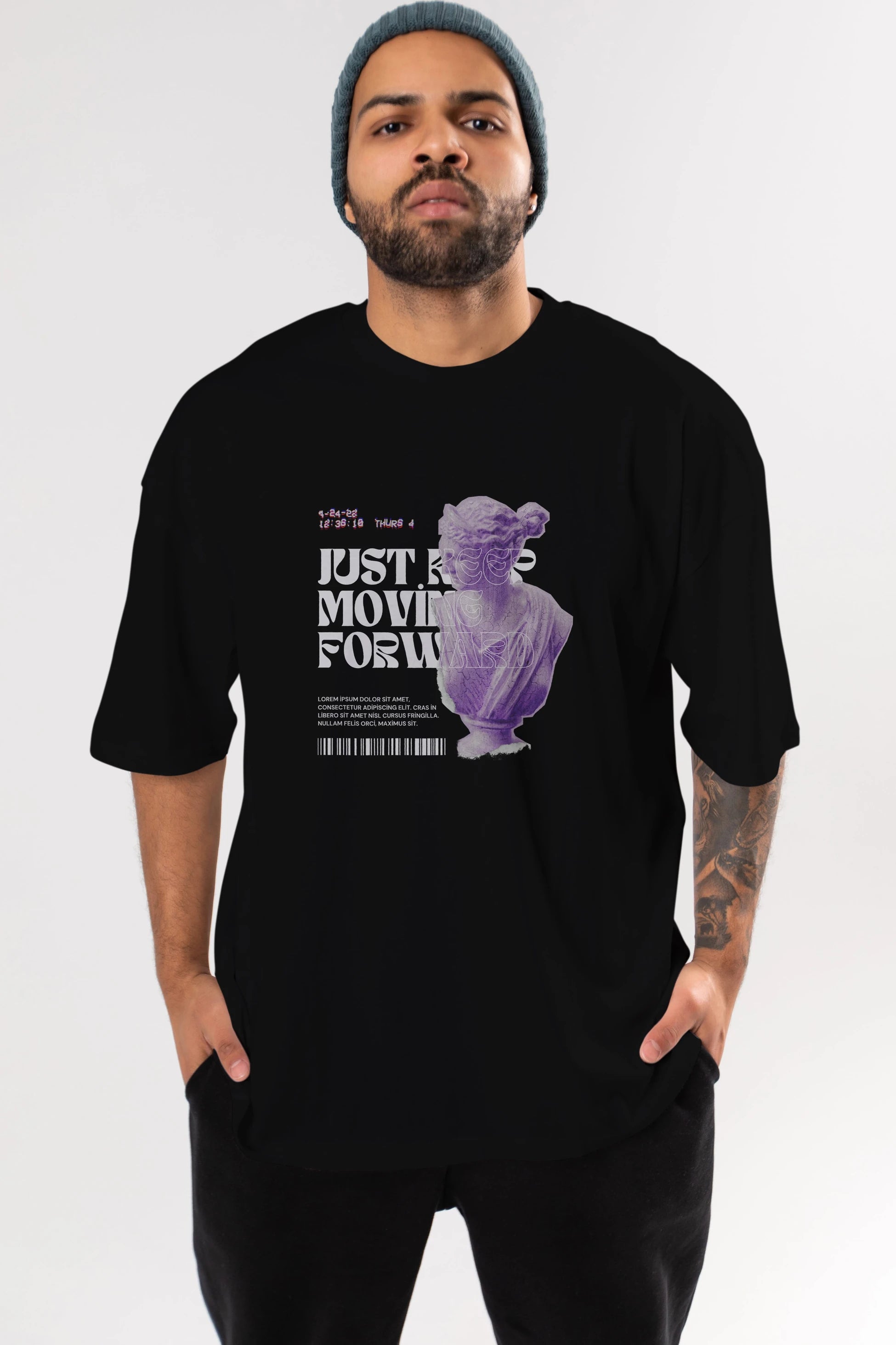 Just Keep Moving Forward Yazılı Ön Baskılı Oversize t-shirt Erkek Kadın Unisex
