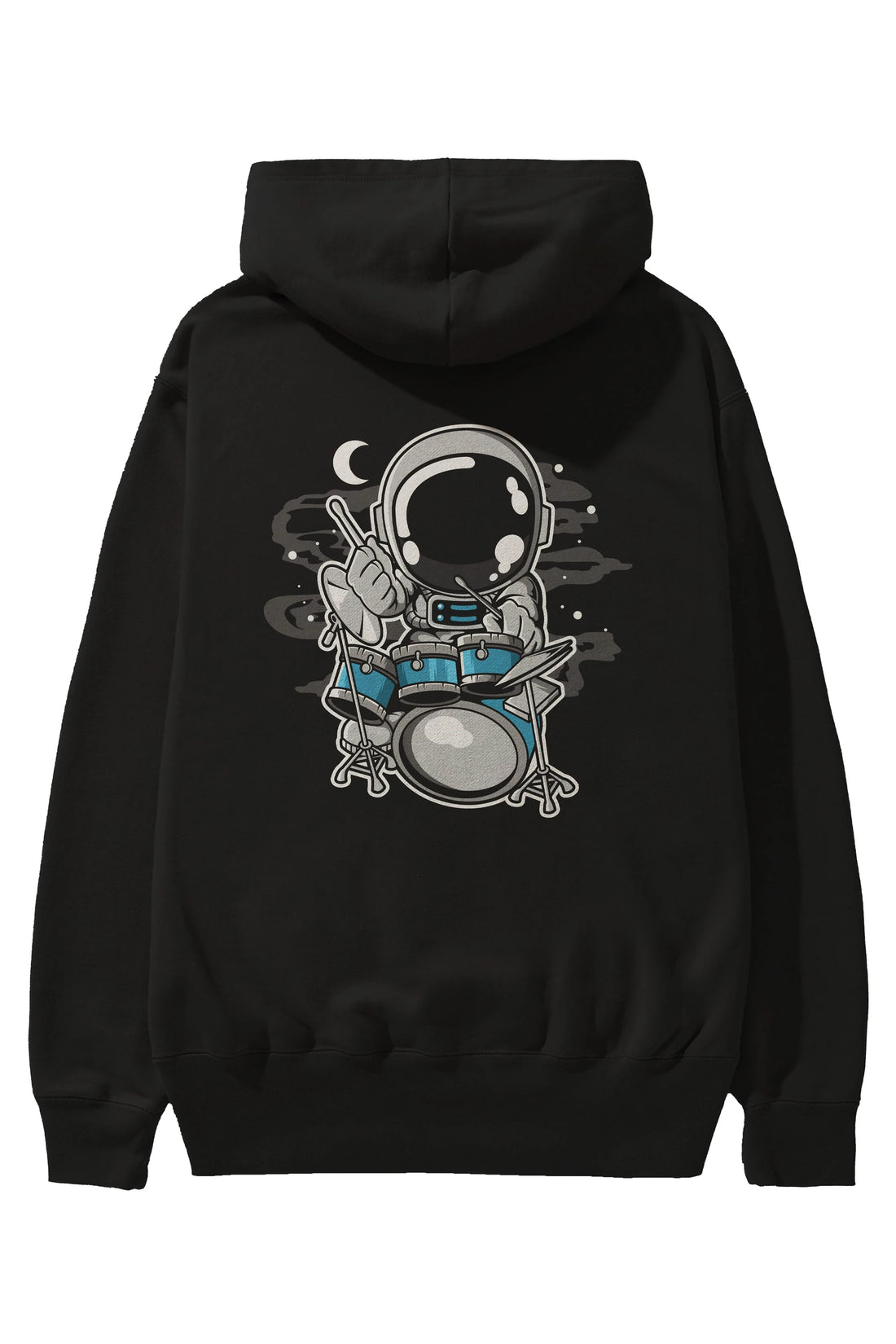 Astronaut Drummer Arka Baskılı Hoodie Oversize Kapüşonlu Sweatshirt Erkek Kadın Unisex