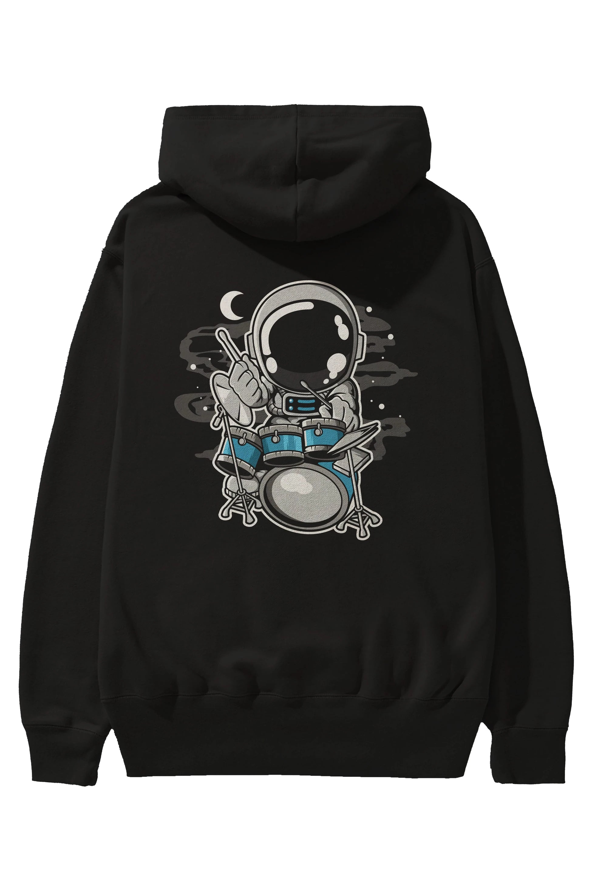 Astronaut Drummer Arka Baskılı Hoodie Oversize Kapüşonlu Sweatshirt Erkek Kadın Unisex