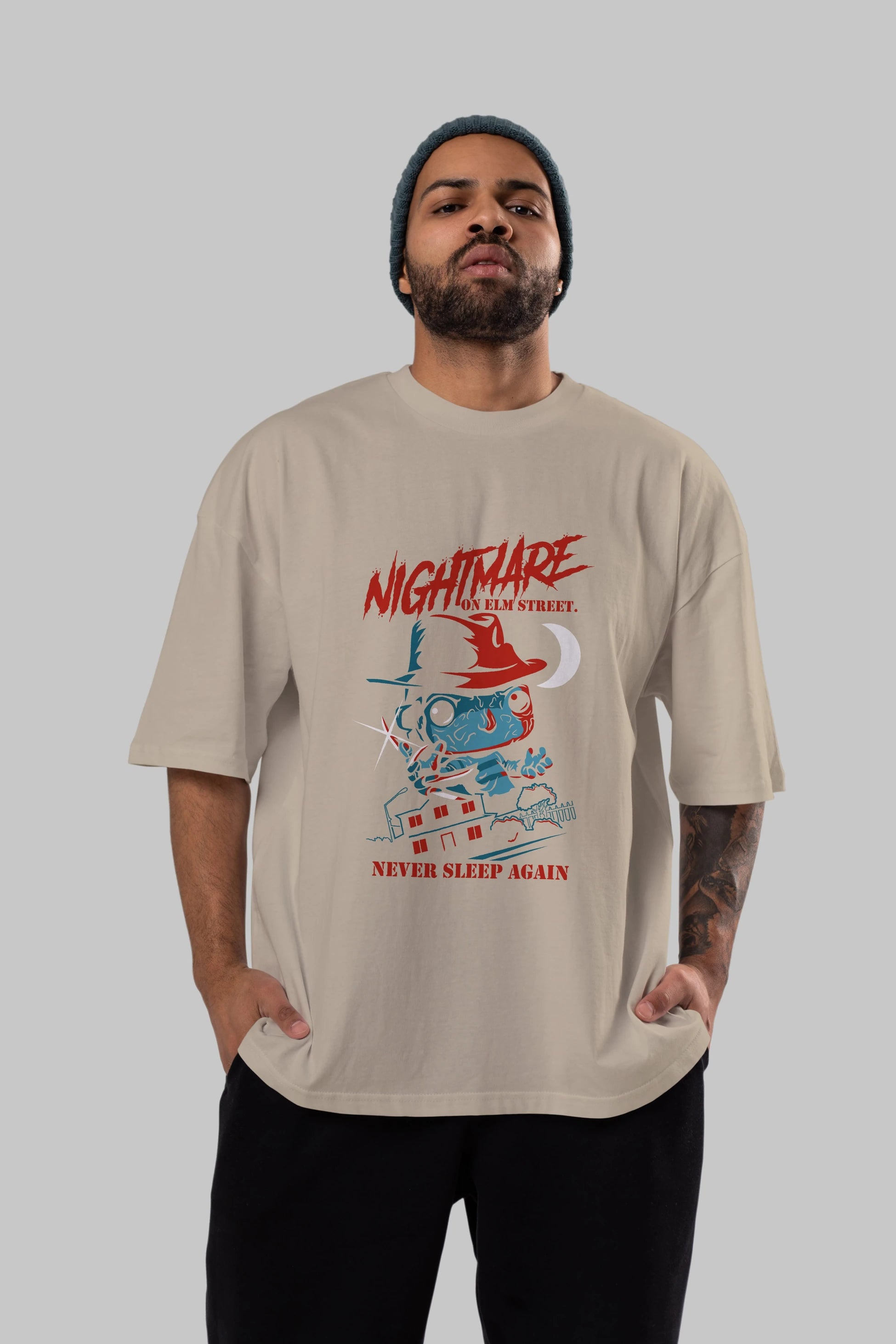 Nightmare Elm Sokağı Ön Baskılı Oversize t-shirt Erkek Kadın Unisex %100 Pamuk Bisiklet Yaka tişort