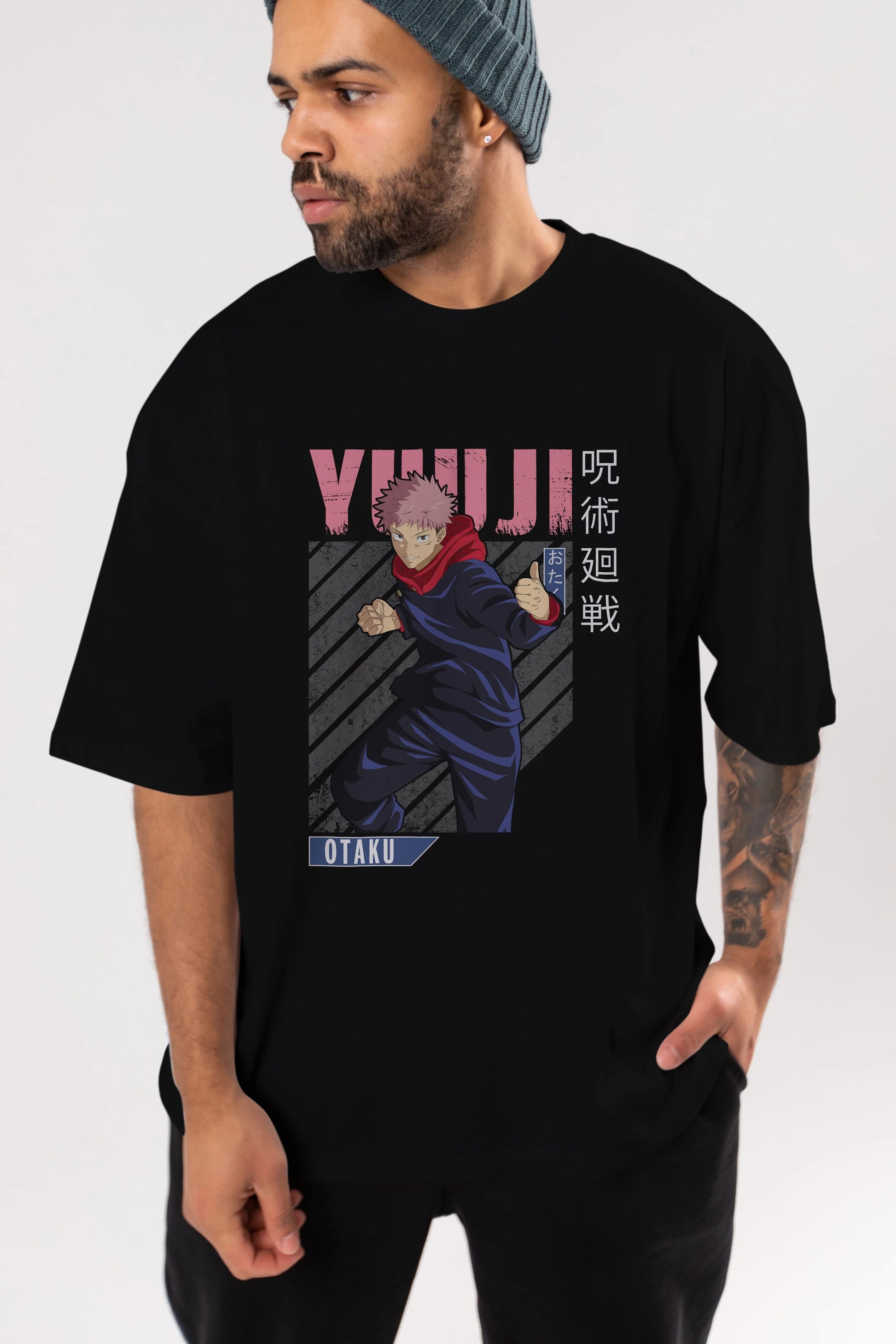 Yuuji Itadori Anime Ön Baskılı Oversize t-shirt %100 pamuk Erkek Kadın Unisex