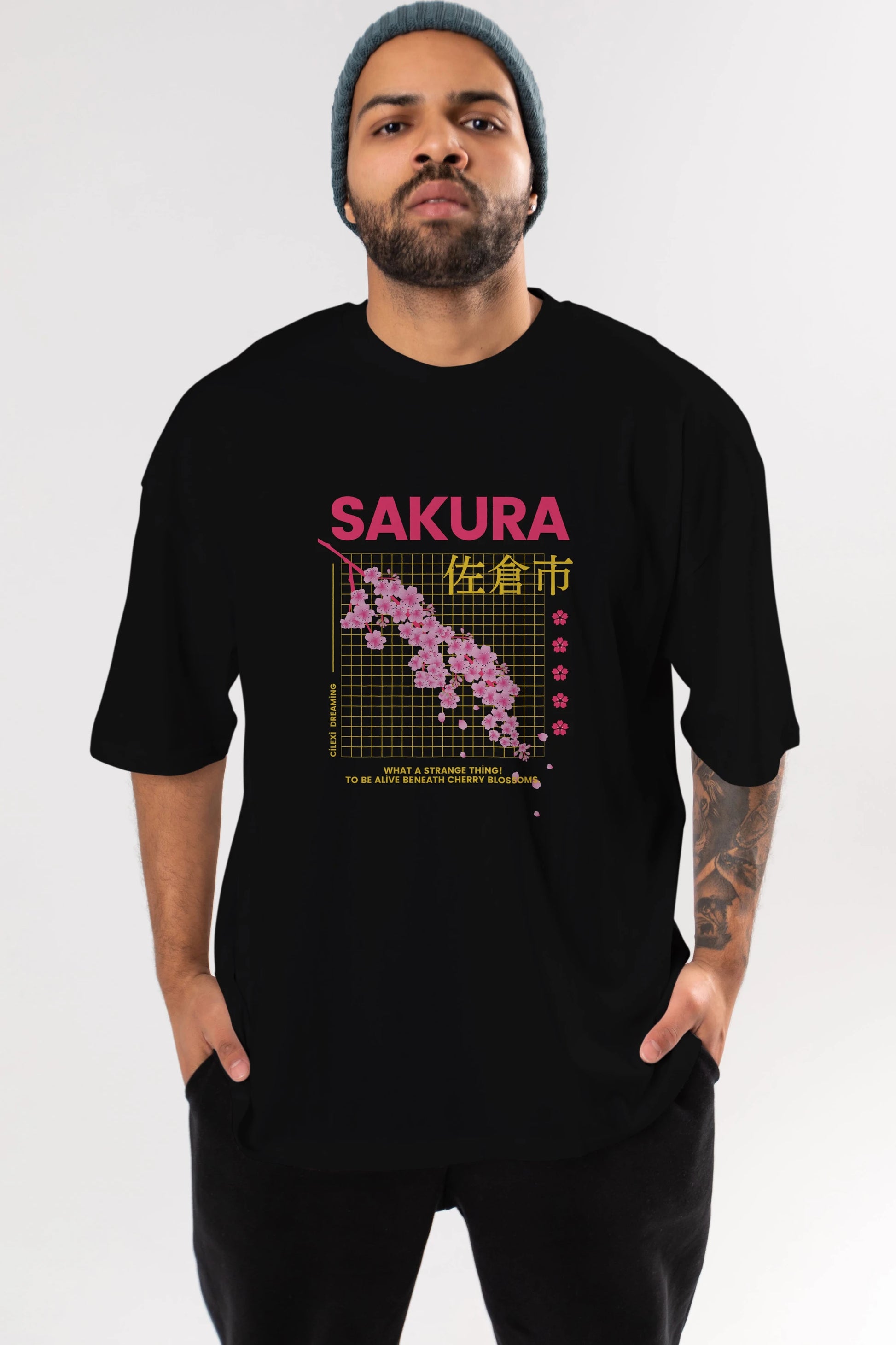 Sakura Streetwear Ön Baskılı Oversize t-shirt Erkek Kadın Unisex