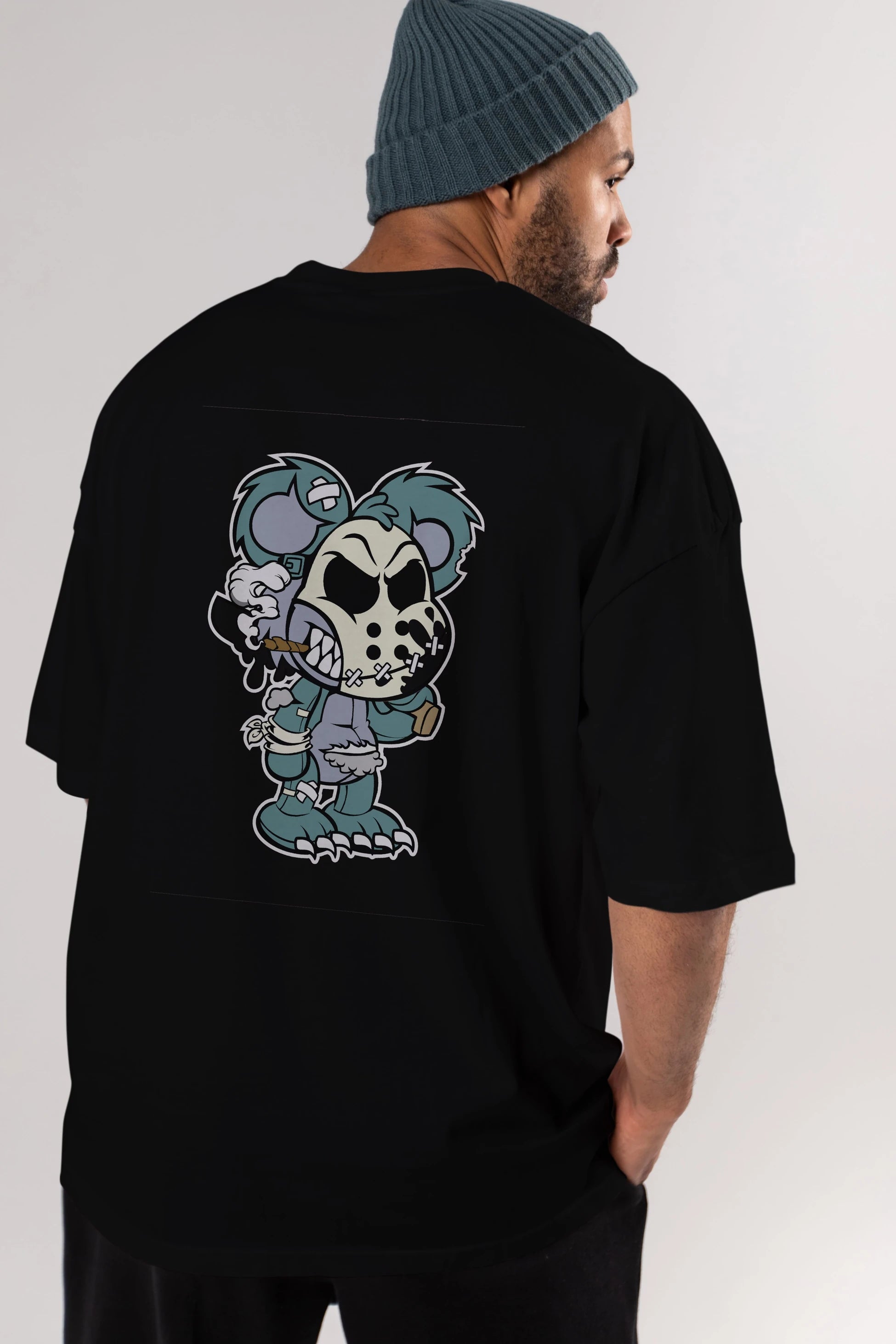 Evil Teddy Bear Arka Baskılı Oversize t-shirt Erkek Kadın Unisex %100 Pamuk tişort