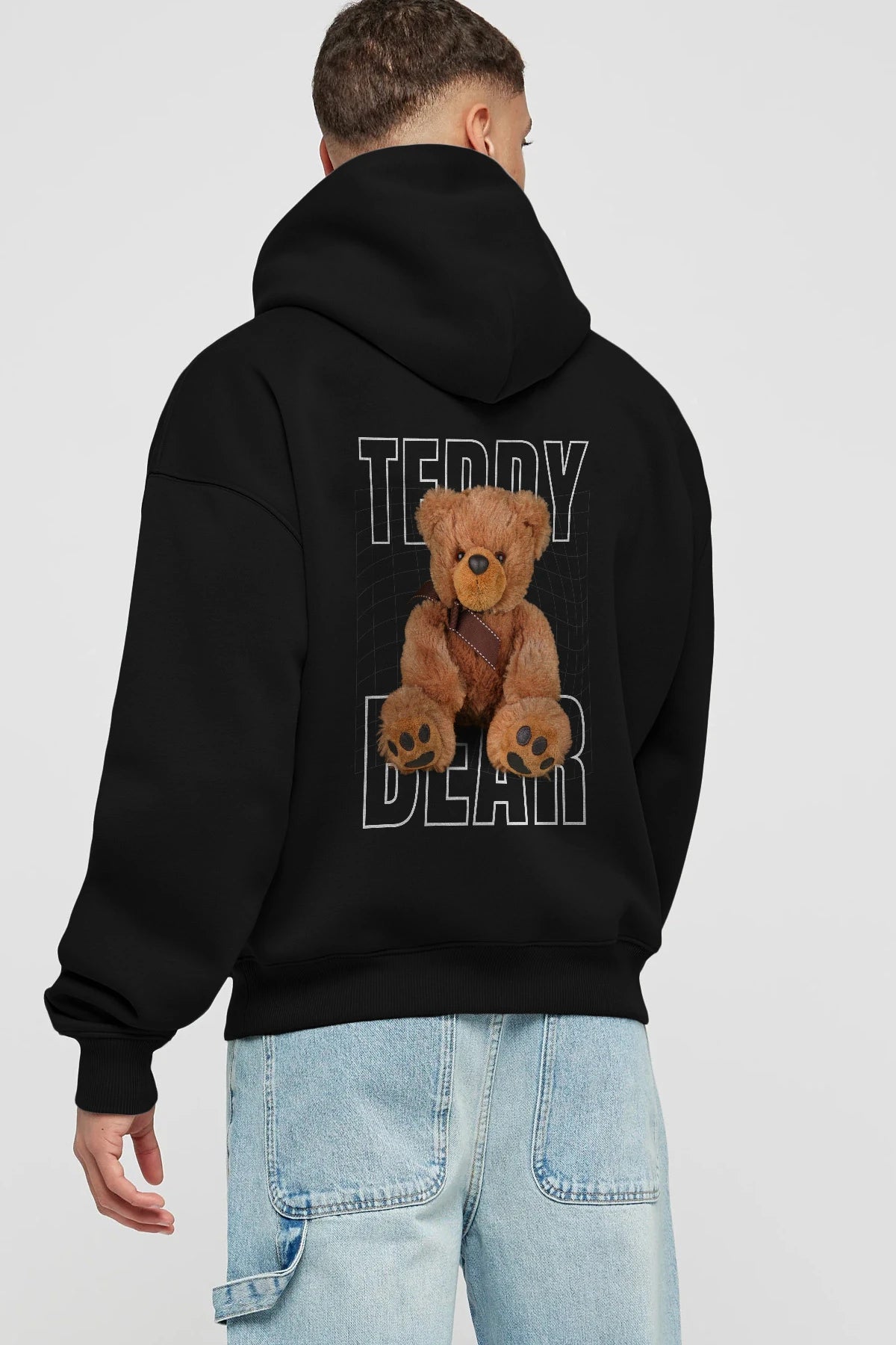 Teddy Bear Yazılı Arka Baskılı Hoodie Oversize Kapüşonlu Sweatshirt Erkek Kadın Unisex