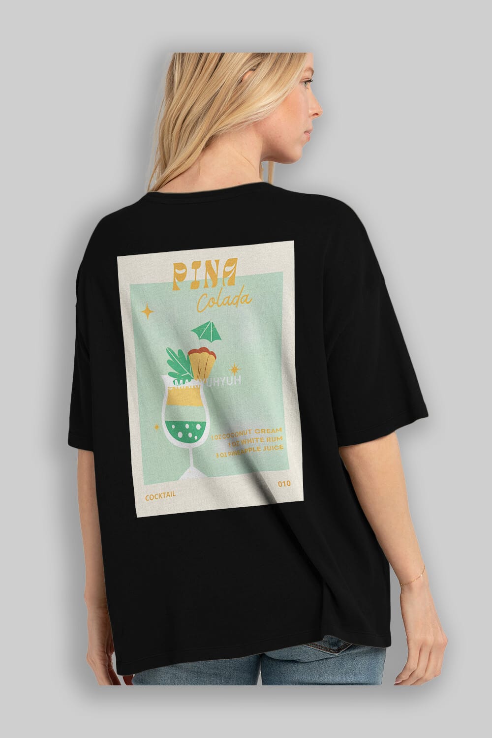 Pina Colada Arka Baskılı Oversize t-shirt Erkek Kadın Unisex %100 Pamuk Bisiklet Yaka tişort