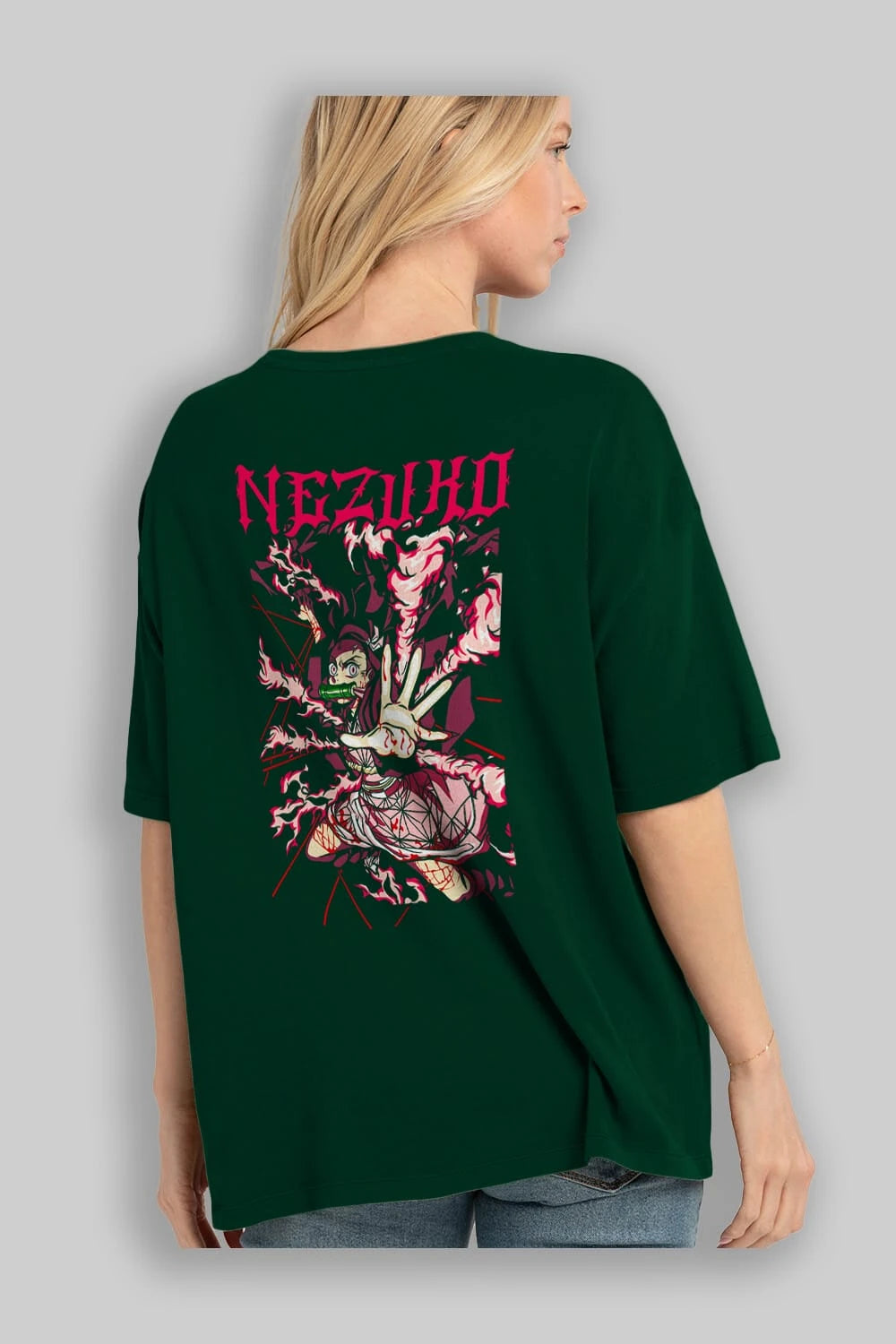 NEZUKO KAMADO Anime Arka Baskılı Oversize t-shirt Erkek Kadın Unisex