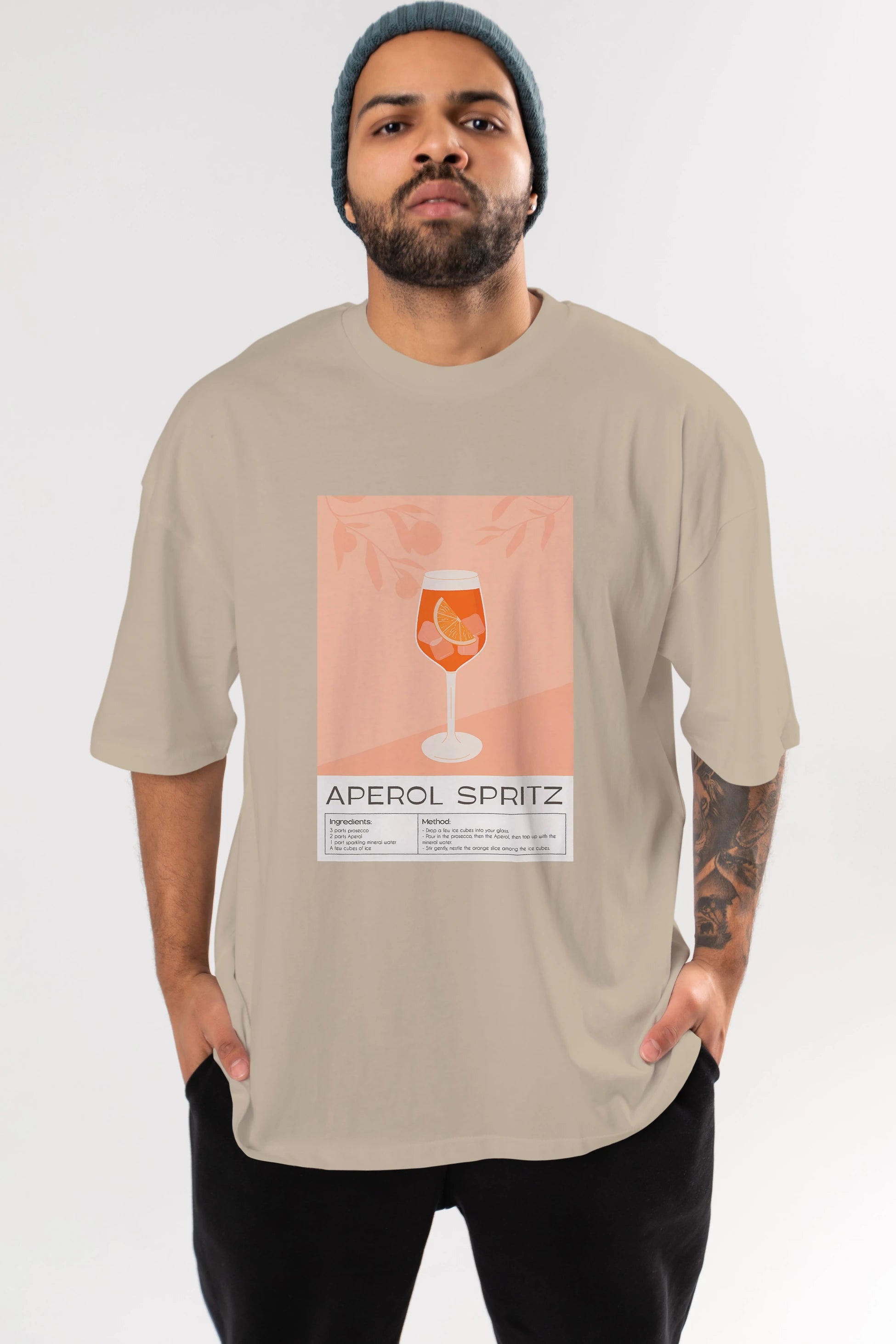 Aperol Spritz 7 Ön Baskılı Oversize t-shirt Erkek Kadın Unisex %100 Pamuk Bisiklet Yaka tişort